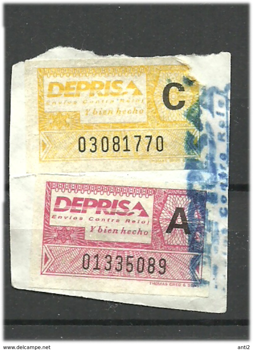 Spain Or South America   Labels  "Deprisa Evis Contra Reloj"  - Two With Cancellation - Special Delivery