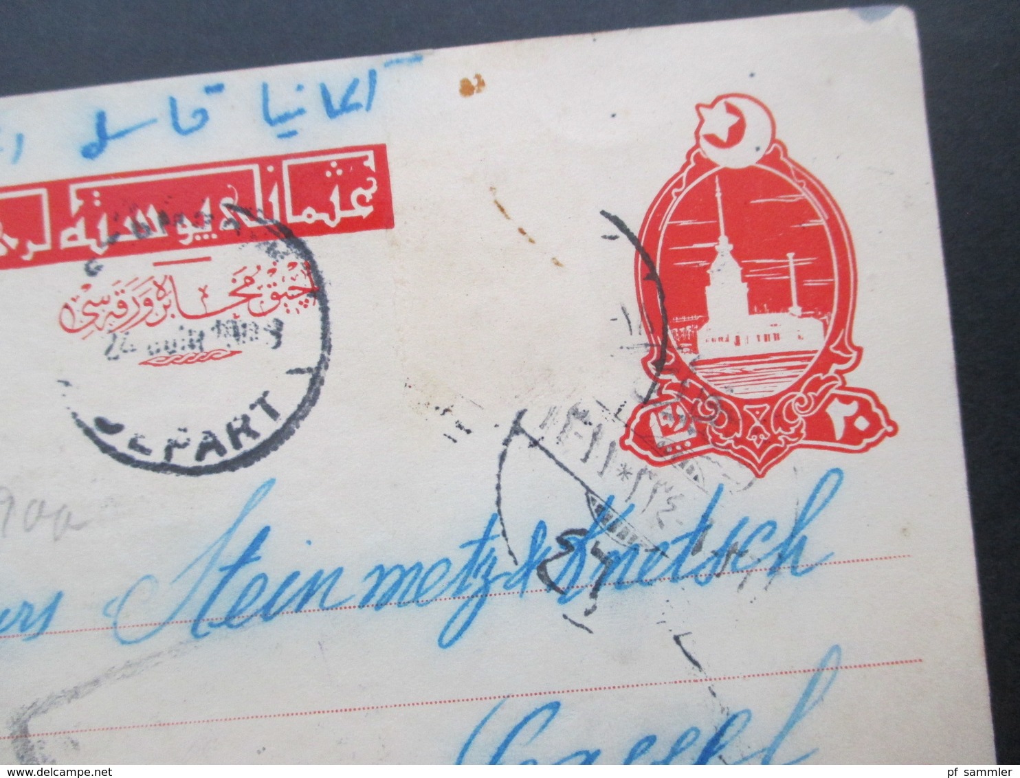 Türkei 1918 Ganzsache P 47 Auslandskarte Nach Cassel Mit Vielen Stempeln! Zusatzfrankatur Leider Abgelöst!! - Cartas & Documentos