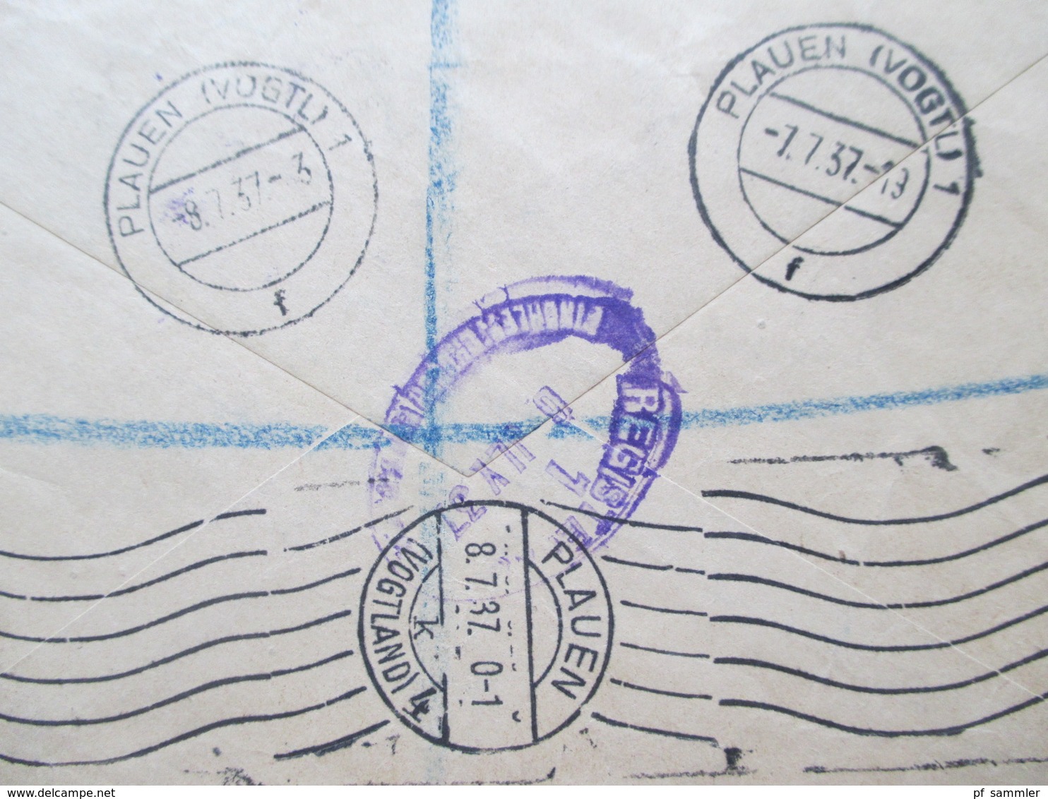GB 1937 Georg V Nr. 180 / 181 MiF Violetter Registered Stempel Einschreiben Finchley 3 Nach Plauen Rücks. 5 Stempel - Storia Postale