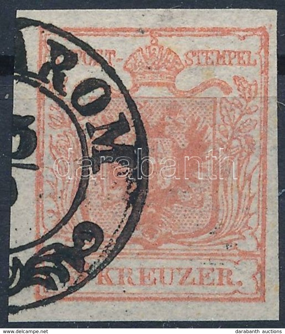 O 1850 3kr HP Ib Rózsapiros, Letört Jobb Felső Sarok Lemezhibával '(KOMÁ)ROM'. Certificate: Steiner - Otros & Sin Clasificación