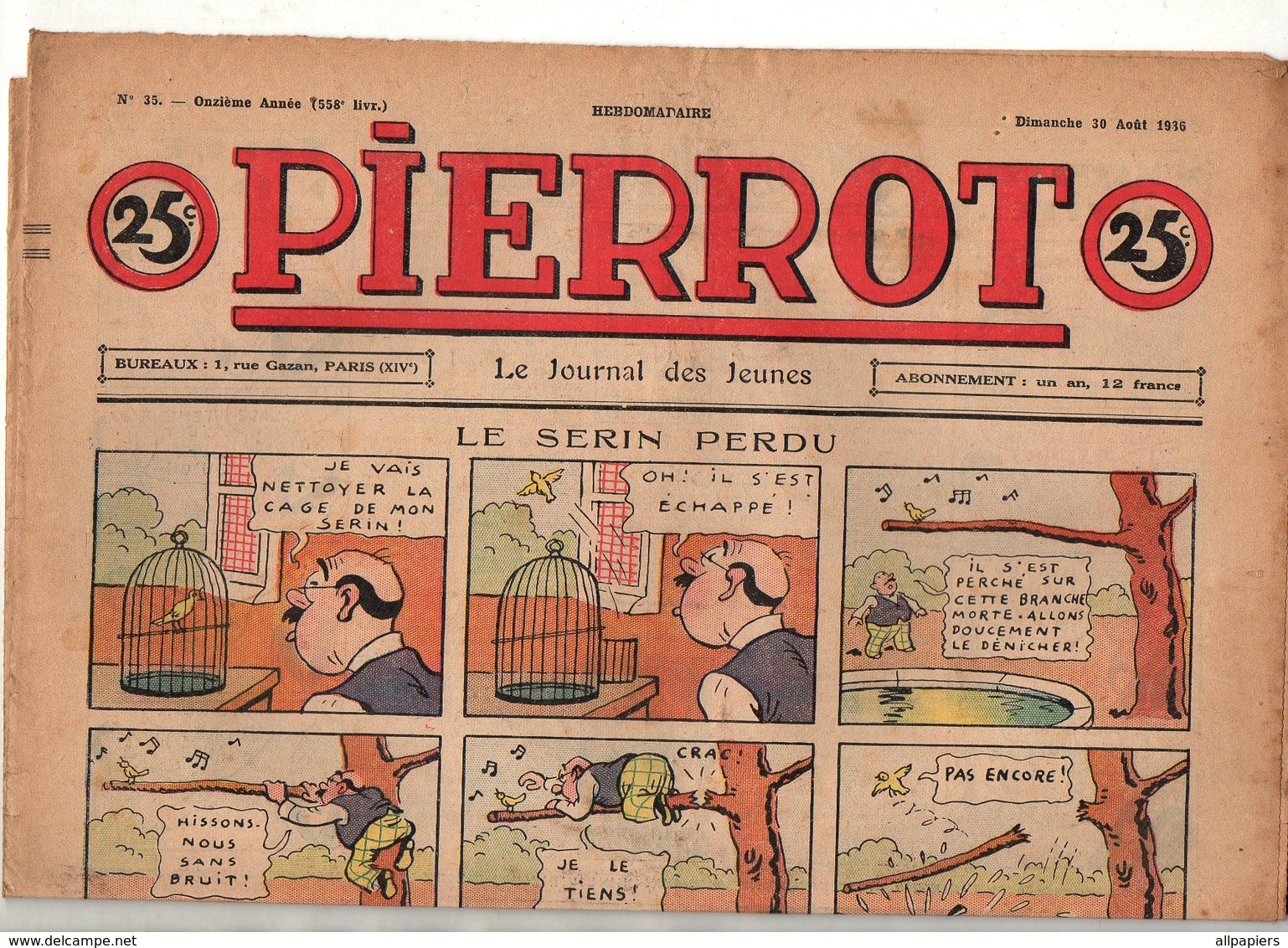 Pierrot N°35 Le Serin Perdu - Tous Philatélistes - Parlons De Marine L'appareillage - Midogo Et Pythonet De 1936 - Pierrot