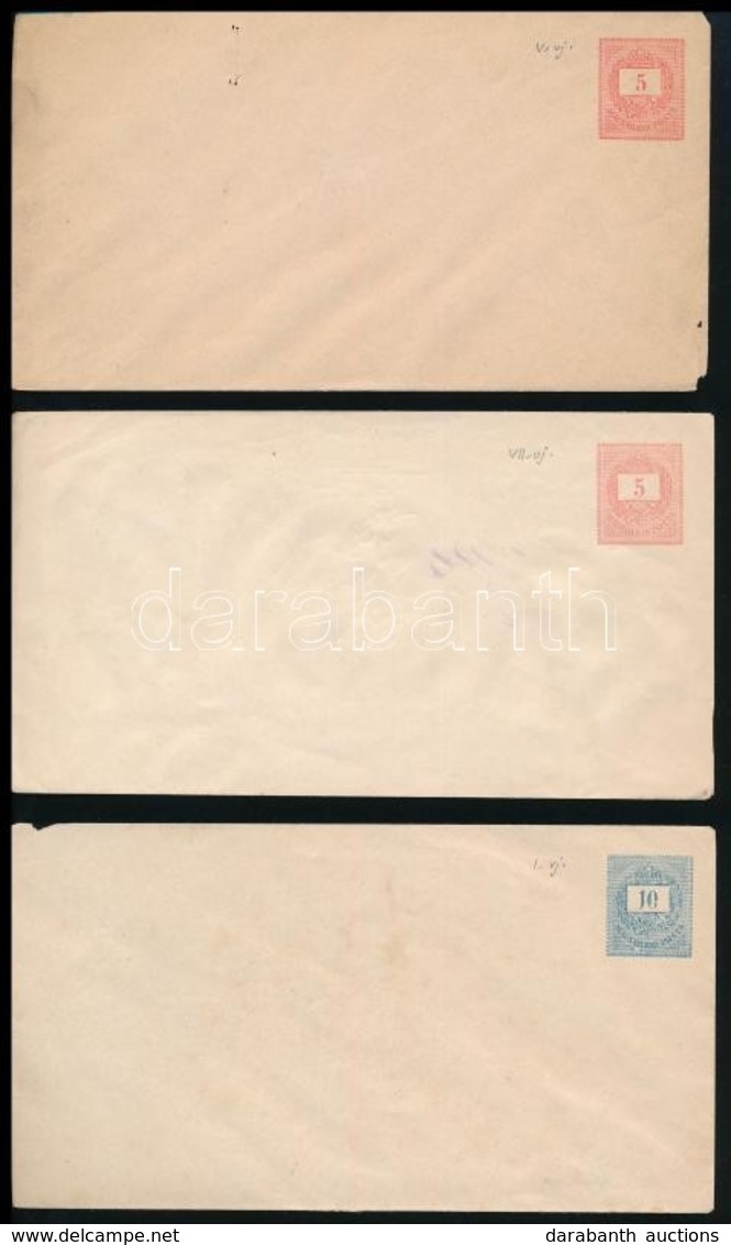 1874 6 Db Krajcáros Díjjegyes Boríték, Közte 3kr I., V., VII. Vízjellel, 5kr V., VII Vízjellel és 10kr I. Vízjellel (24. - Otros & Sin Clasificación