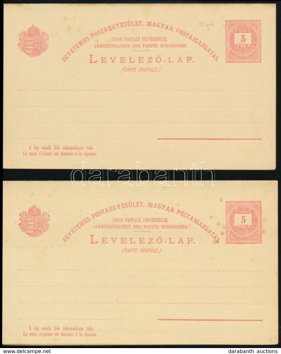 1880 2 Db Használatlan Válaszos Levelezőlap IV. Vízjellel (4.000) - Otros & Sin Clasificación