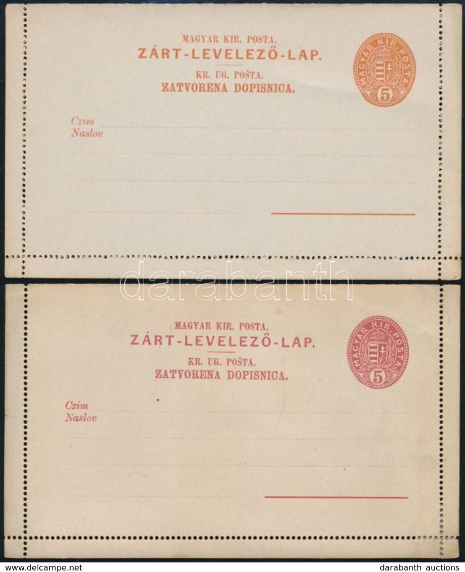 1896 2 Db 5kr Zárt Levelezőlap Szürke Papíron, Kármin, Kétnyelvű - Otros & Sin Clasificación