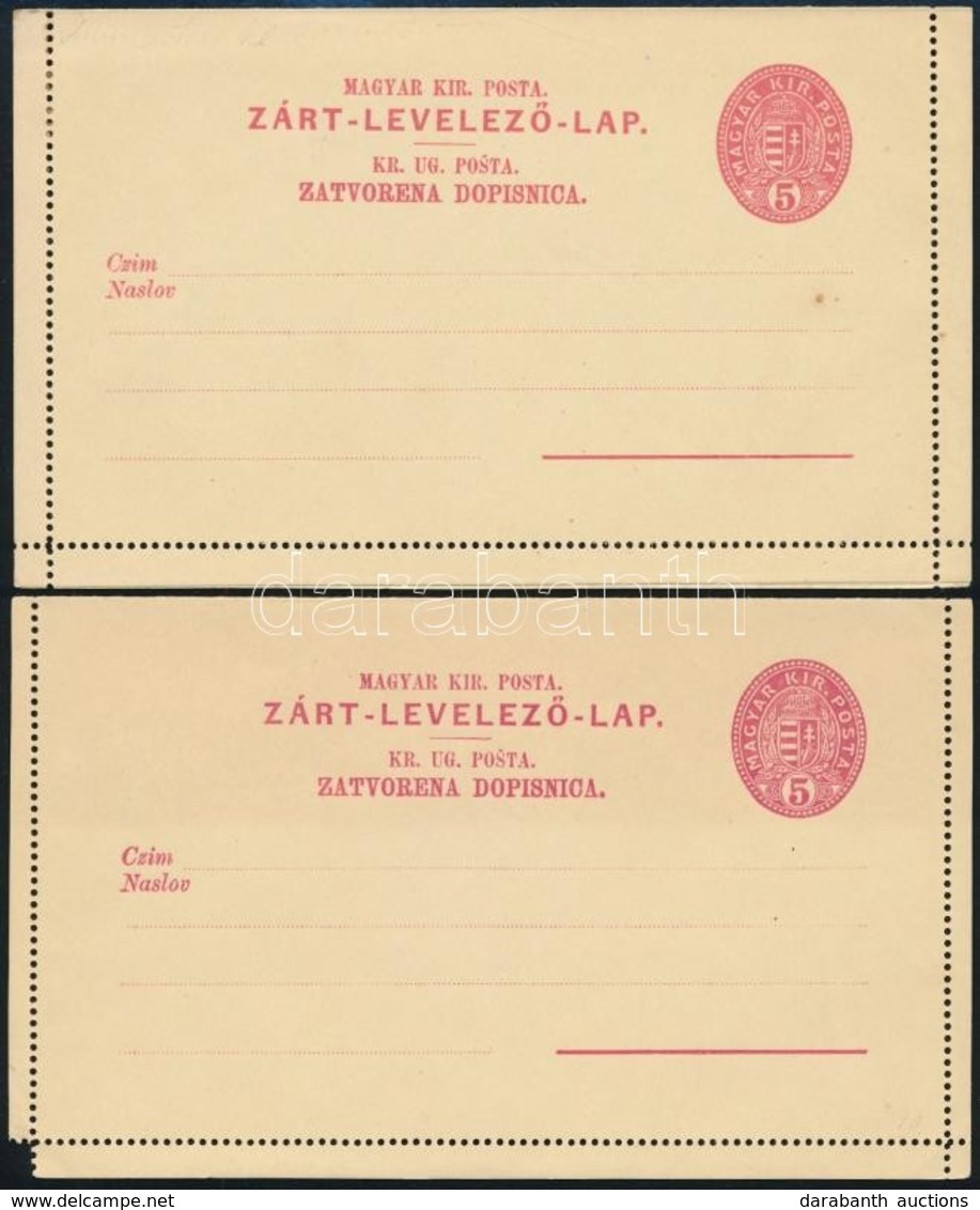 1896 2 Db 5kr Zárt Levelezőlap Sárga Papíron, Kétnyelvű - Otros & Sin Clasificación