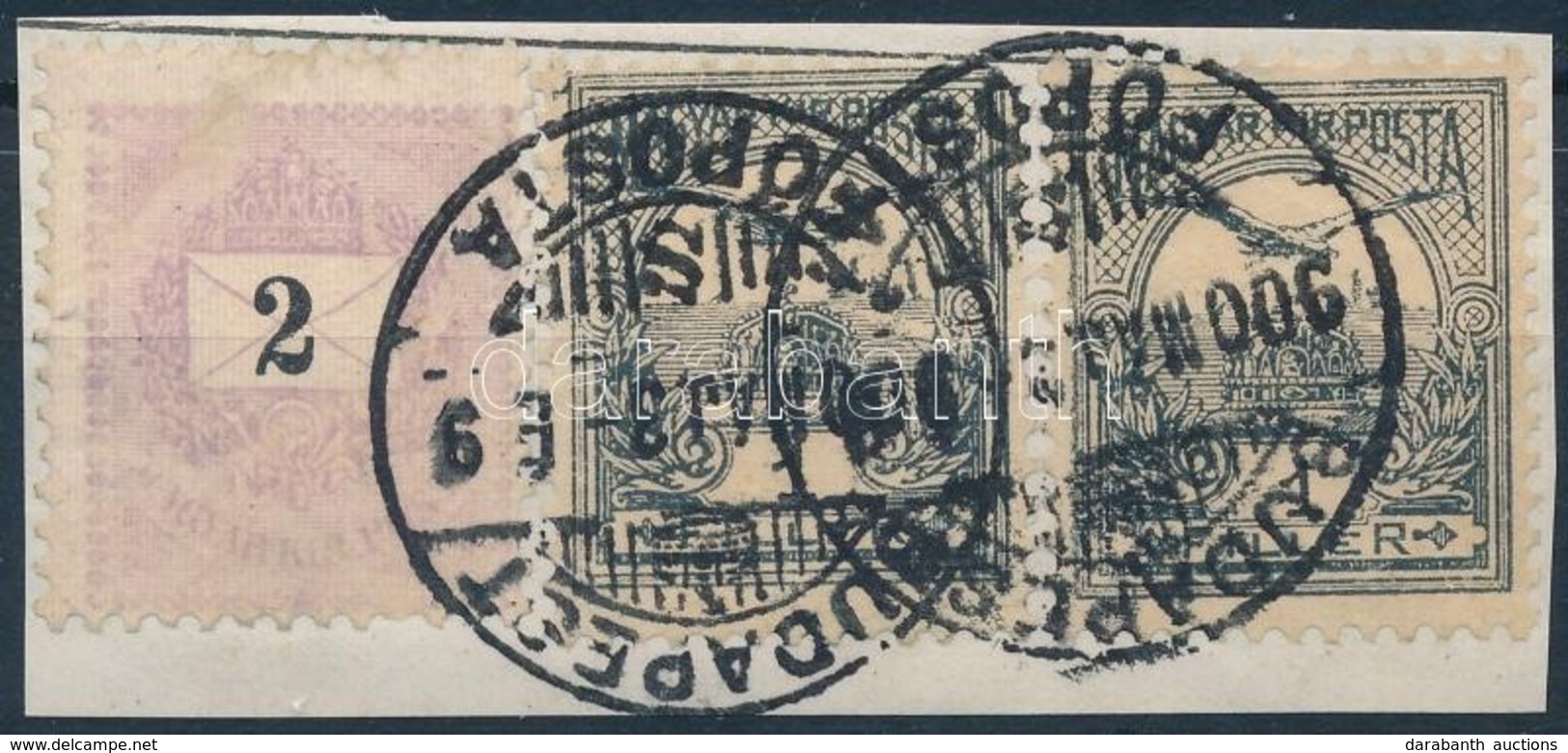 1900 2kr + Turul 2 X 1f Vegyes Bérmentesítés Kivágáson - Otros & Sin Clasificación