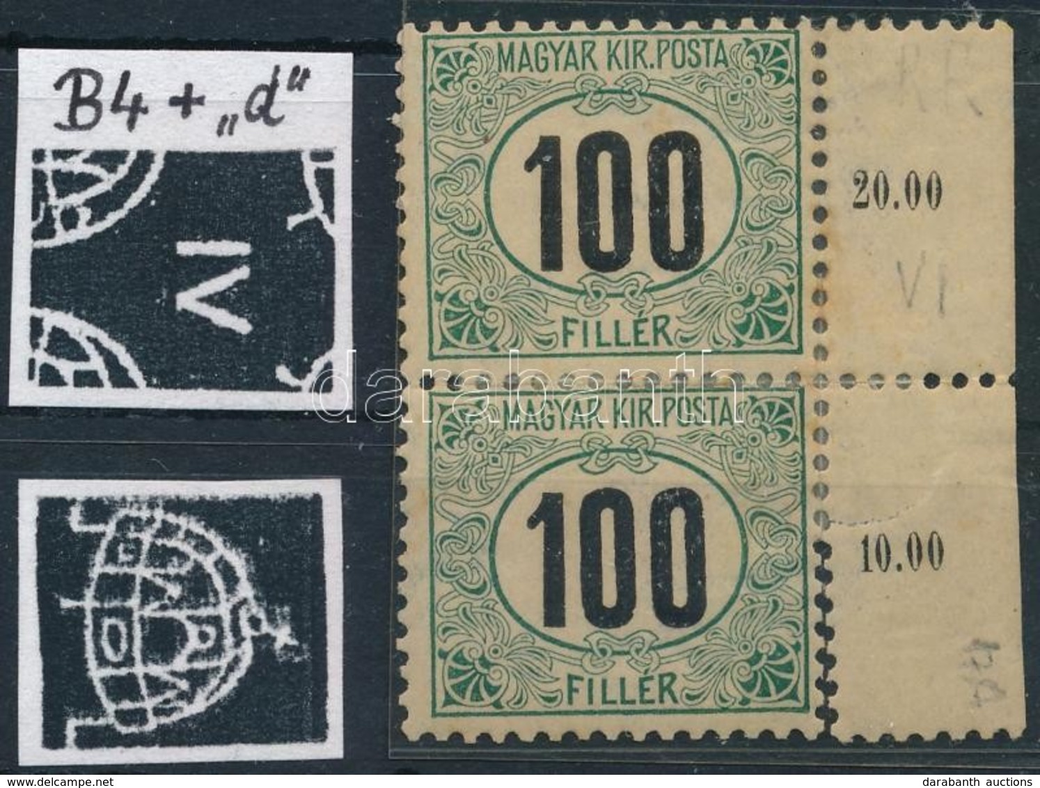 * 1903 Zöldportó 100f ívszéli Pár Számvízjellel (falccal Megerősítve / Strengthened With Hinge) - Otros & Sin Clasificación