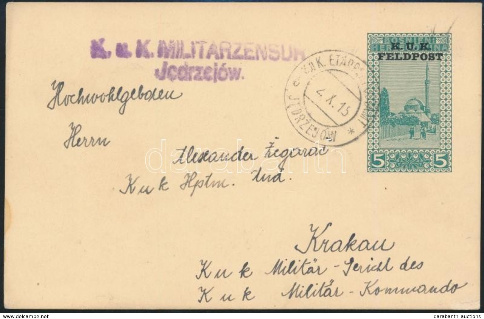 1915 Tábori Díjjegyes Levelezőlap / Field PS-card 'K.u.k. Militarzensur Jedrzejow' + 'EP JEDRZEJOW B' - Otros & Sin Clasificación