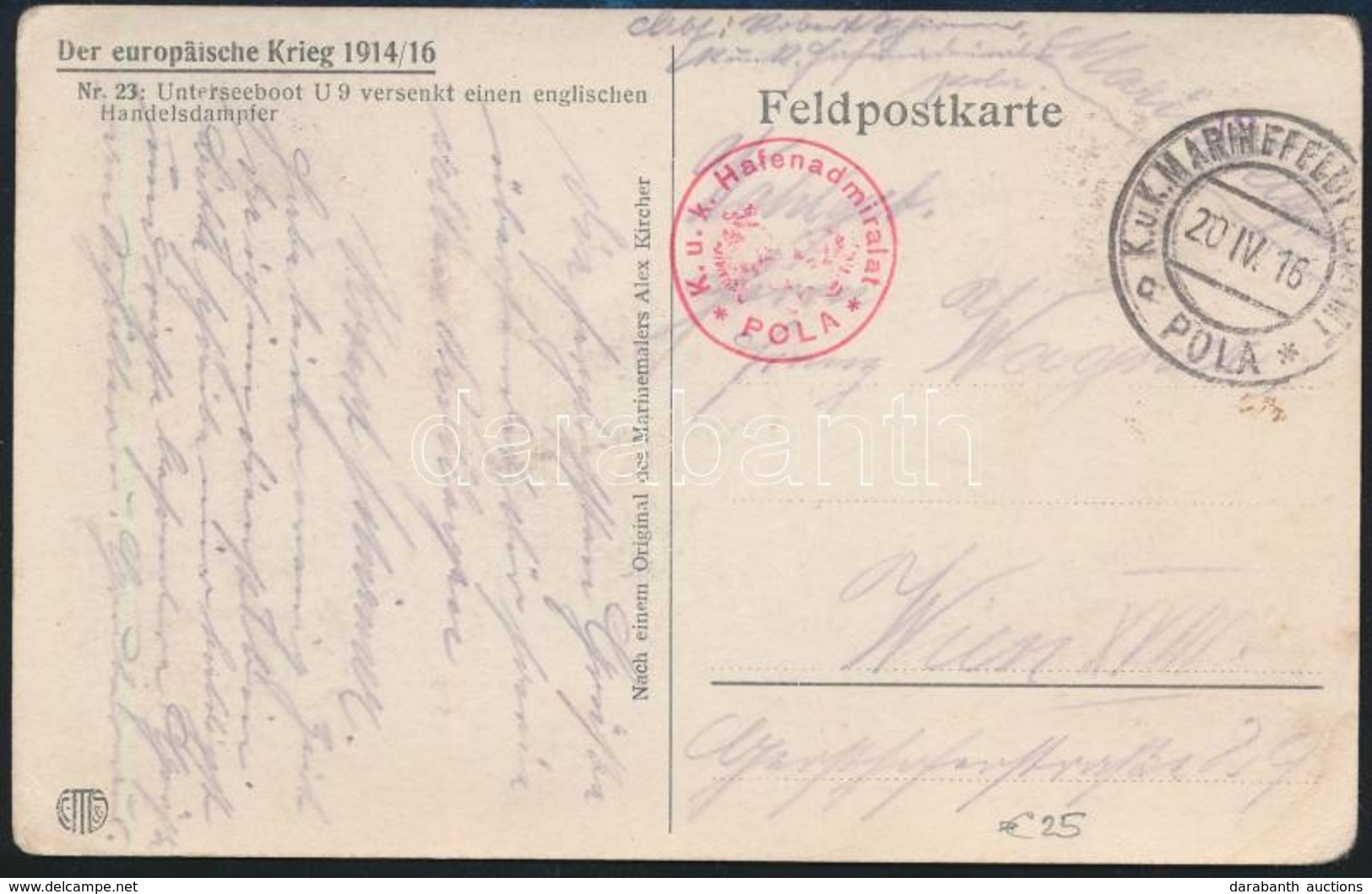 1916 Képeslap / Postcard 'K.u.k. Hafenadmiralat POLA' - Otros & Sin Clasificación