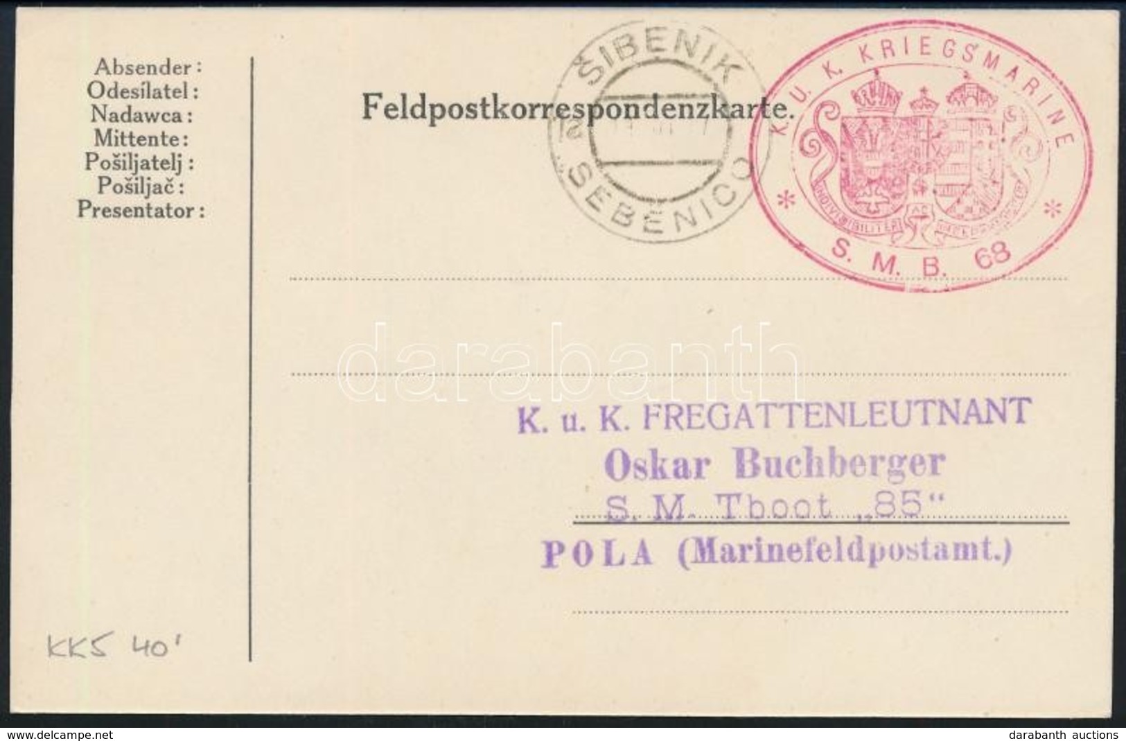 1917 Tábori Lap / Field Postcard 'S.M.B. 68' + 'SIBENIK SEBENICO' - Otros & Sin Clasificación