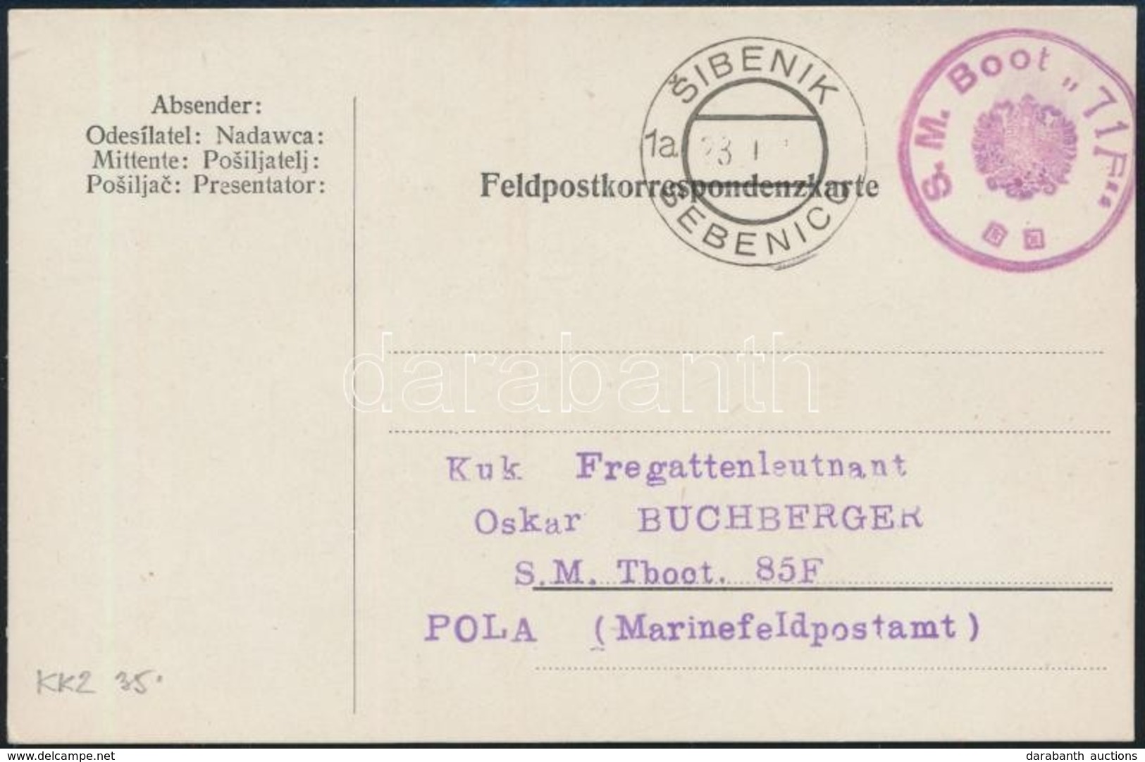 1917 Tábori Lap / Field Postcard 'S.M.Boot 71F' + 'SIBENIK SEBENICO' - Otros & Sin Clasificación