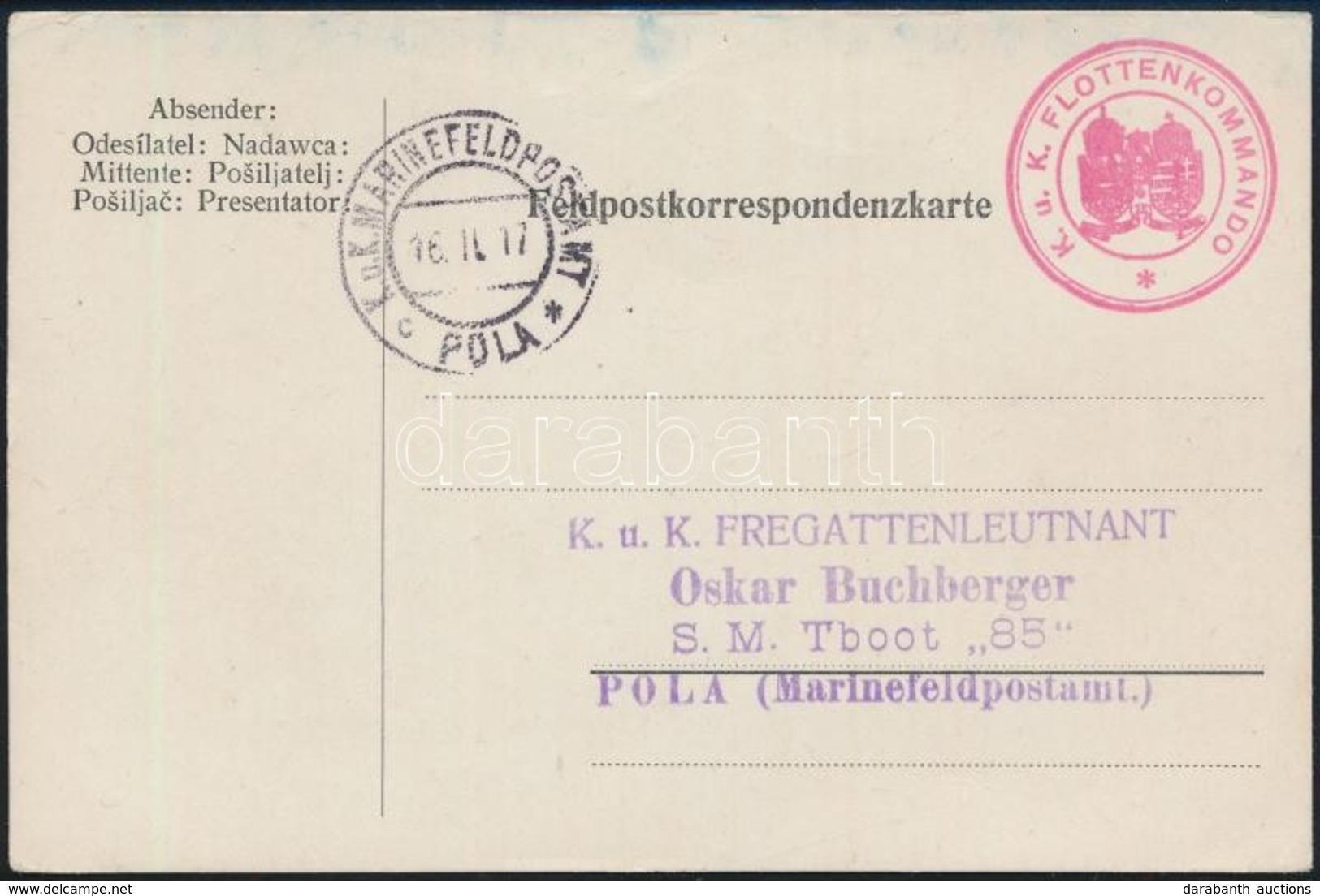 1917 Tábori Lap / Field Postcard 'K.u.K.  FLOTTENKOMMANDO' +  'MFP POLA C' - Otros & Sin Clasificación