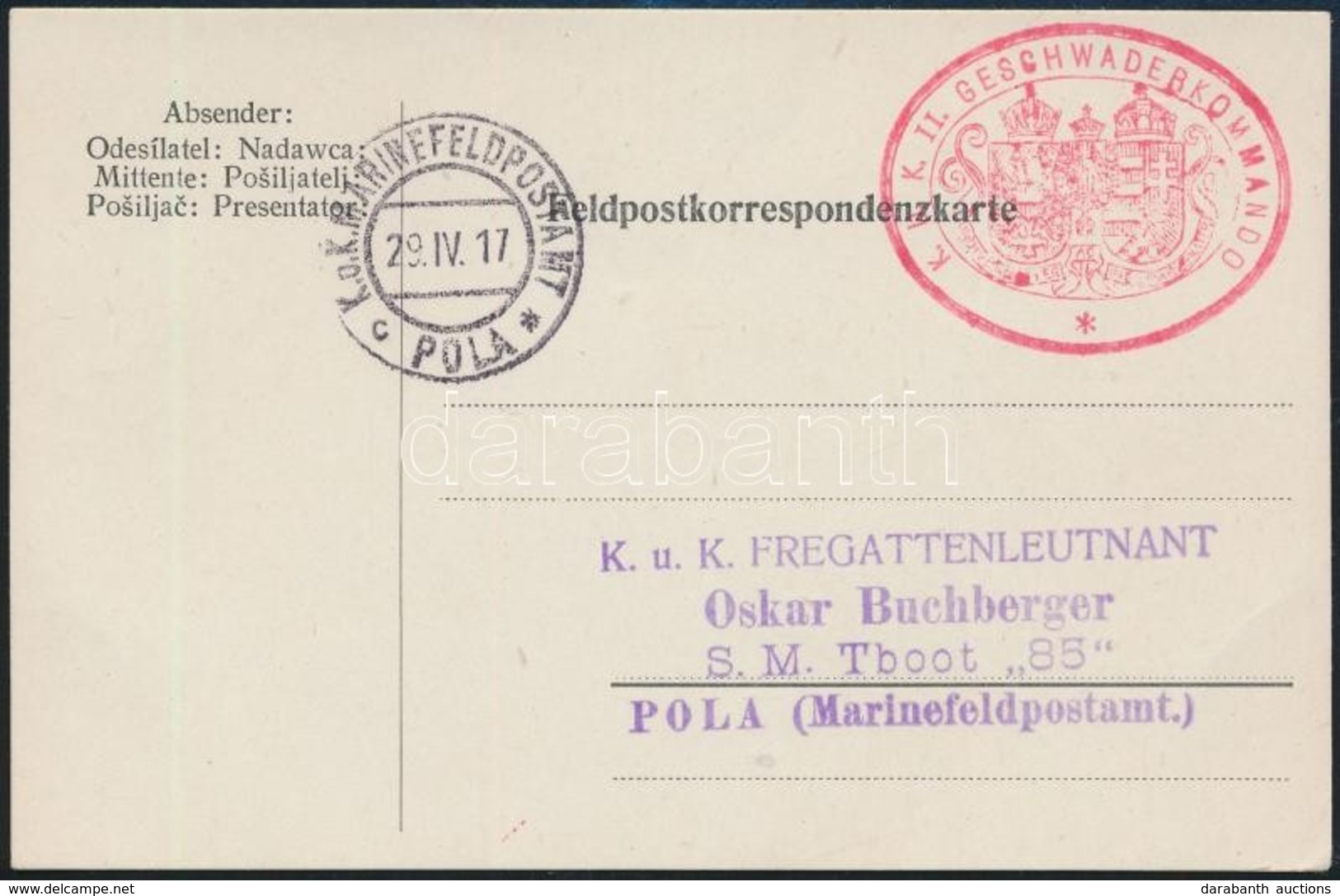 1918 Tábori Lap / Field Postcard 'K.U.K. II. GESCHWADERKOMMANDO' +  'MFP POLA C' - Otros & Sin Clasificación