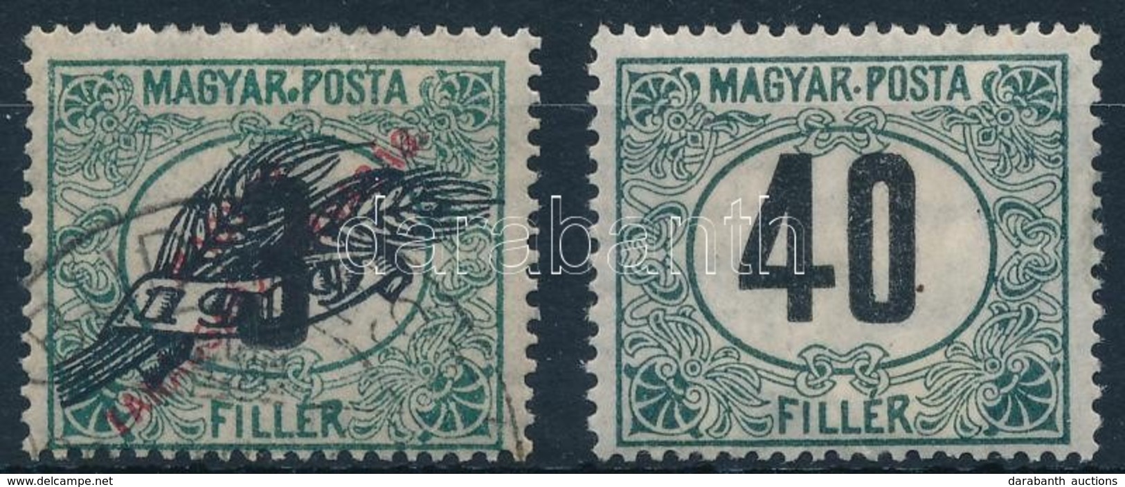 * O 1920 Magyar Posta Portó 40f és Búzakalász Portó 3f: Pont A MAGYAR Után - Otros & Sin Clasificación