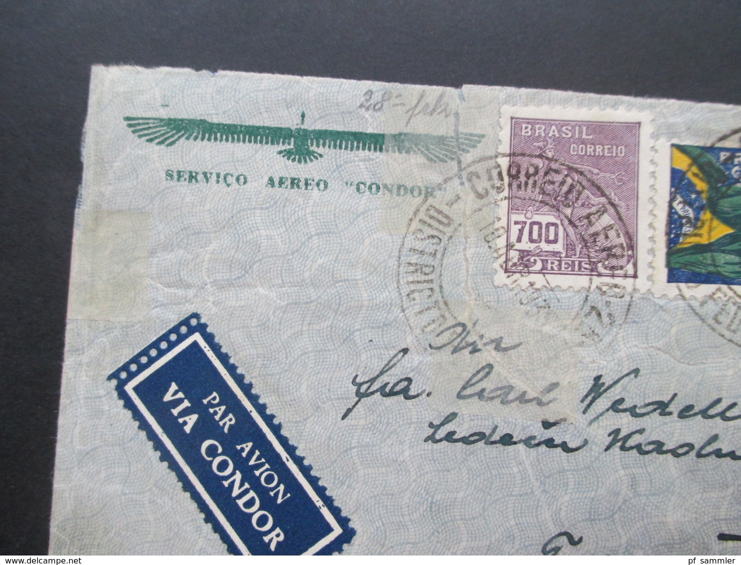 Brasilien 1935 Par Avion Voa Condor Nach Pilsen CSR Michel Nr. 388 (2) MiF Servico Aereo Condor - Lettres & Documents