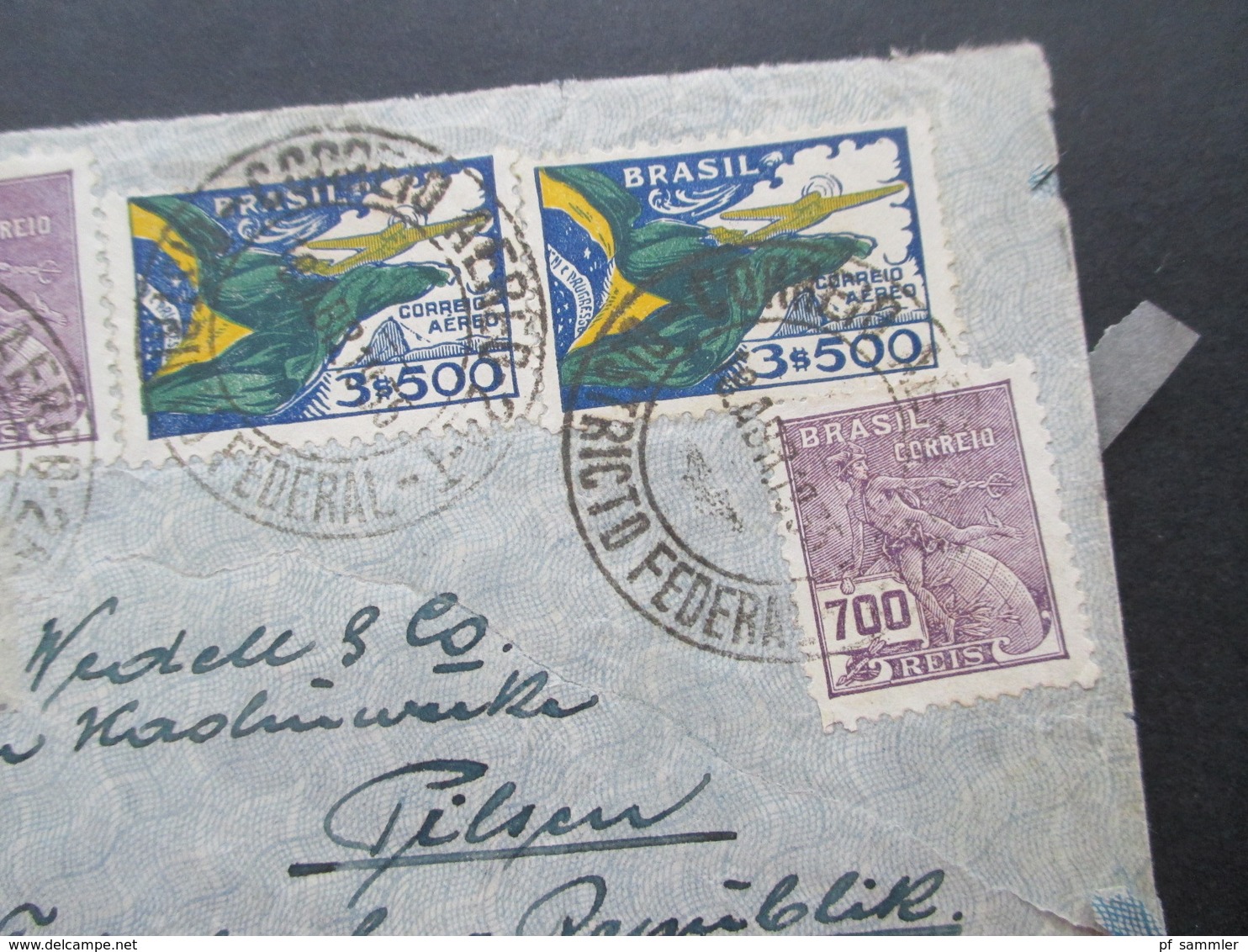 Brasilien 1935 Par Avion Voa Condor Nach Pilsen CSR Michel Nr. 388 (2) MiF Servico Aereo Condor - Cartas & Documentos