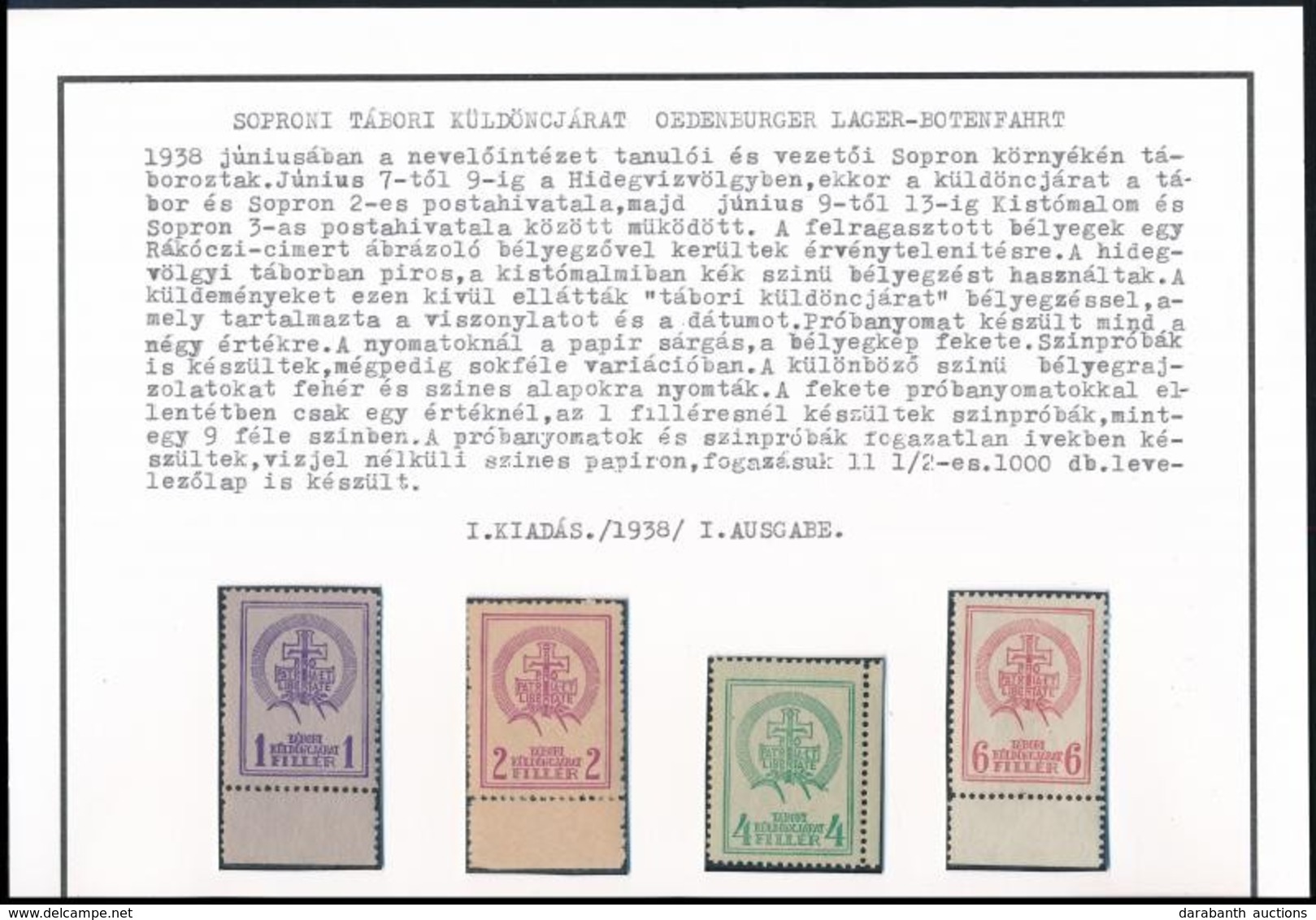 ** 1938 Soproni Tábori Futárposta Bélyegek I. Kiadás Postatiszta Teljes Sorozat. Rendkívül Ritka!! - Otros & Sin Clasificación