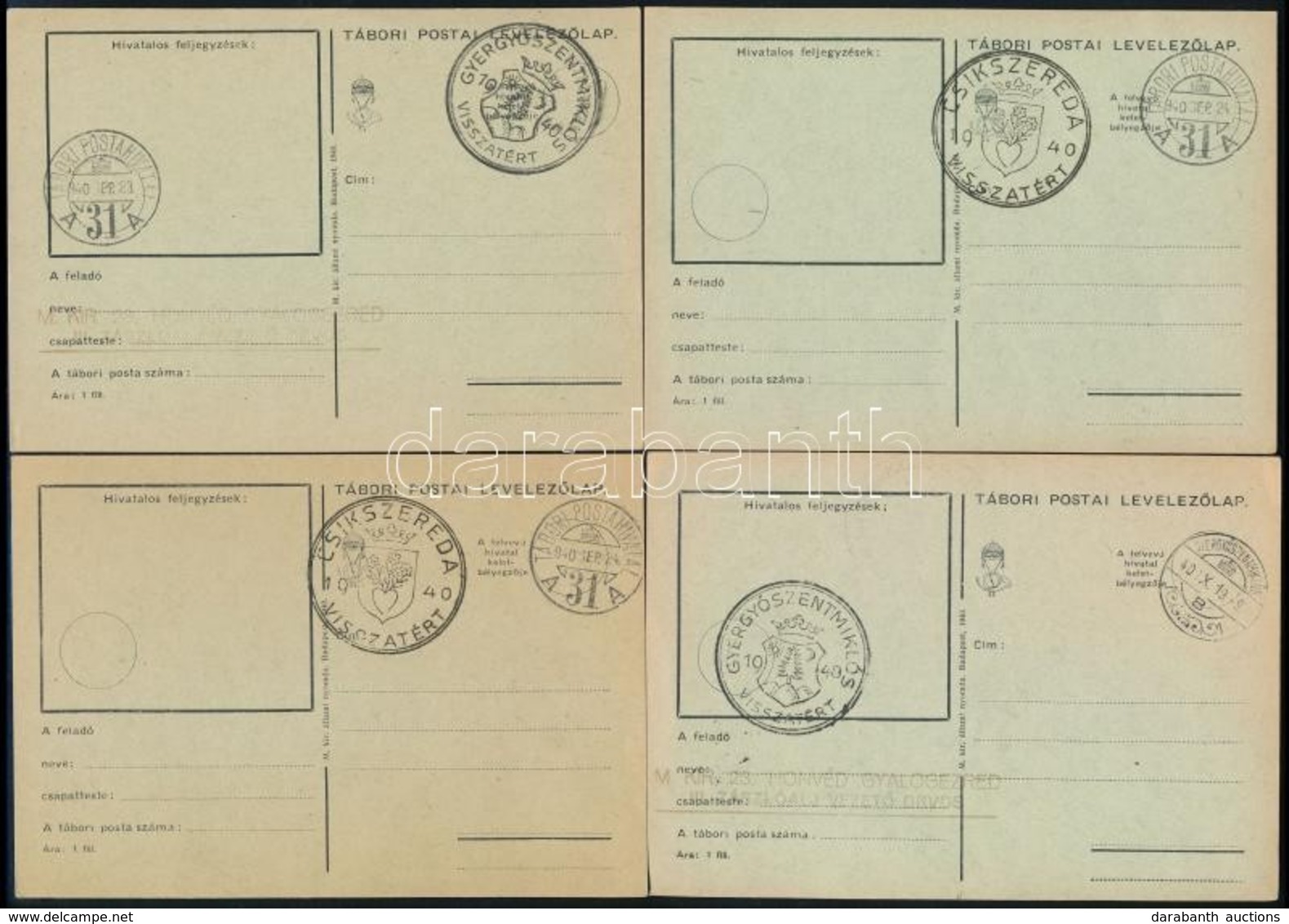 1940 17 Db Címzetlen Tábori Lap CSIKSZEREDA Ill. GYERGYÓSZENTMIKLÓS VISSZATÉRT Alkalmi Bélyegzéssel - Otros & Sin Clasificación