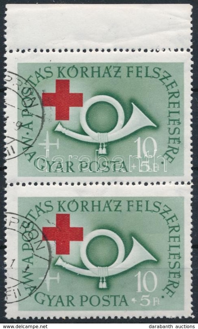 O 1957 Postáskórház 10Ft ívszéli Pár, Az Egyik Bélyeg Az Ismert Lemezhibával - Otros & Sin Clasificación