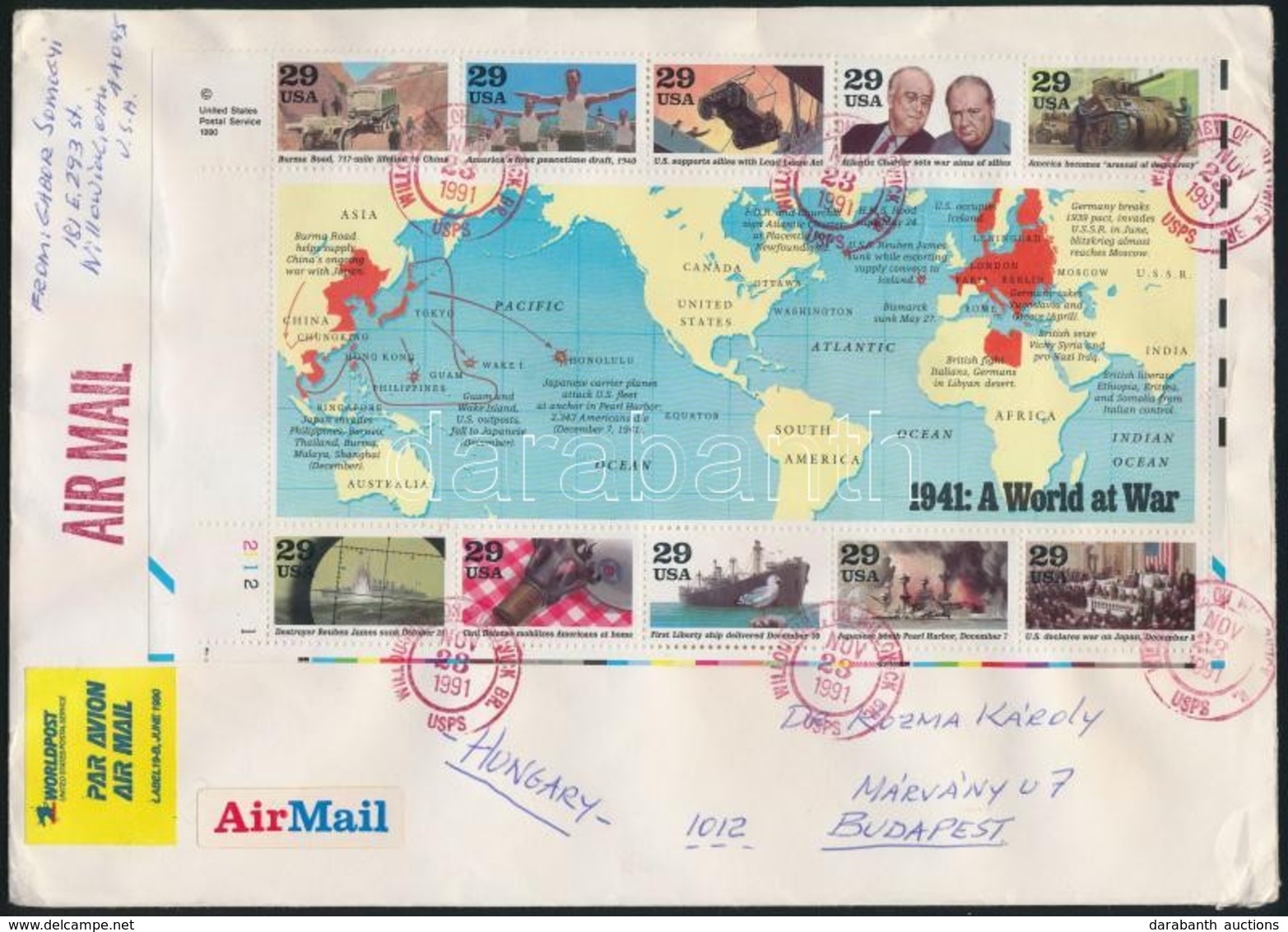 1991 Légi Levél Blokkal Bérmentesítve / Airmail Cover To Hungary - Otros & Sin Clasificación