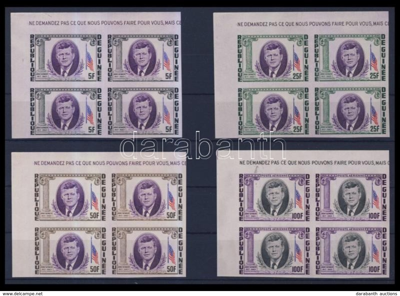 ** 1964 4db John F. Kennedy Vágott Sor 4-es Tömbökben Mi 226A-229A - Otros & Sin Clasificación