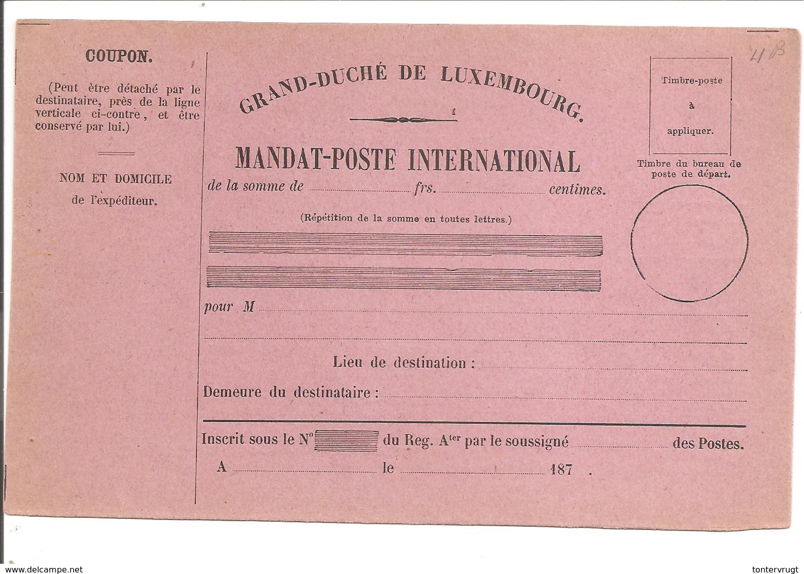 MANDAT-POSTE INTERNATIONAL187 . - Stamped Stationery