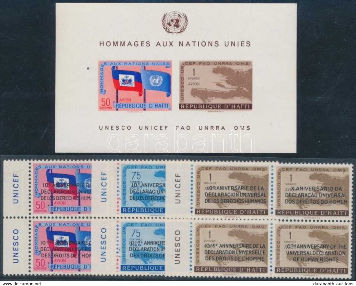 ** 1958-1959 ENSZ 3 Db Négyestömb és Egy Blokk - Otros & Sin Clasificación