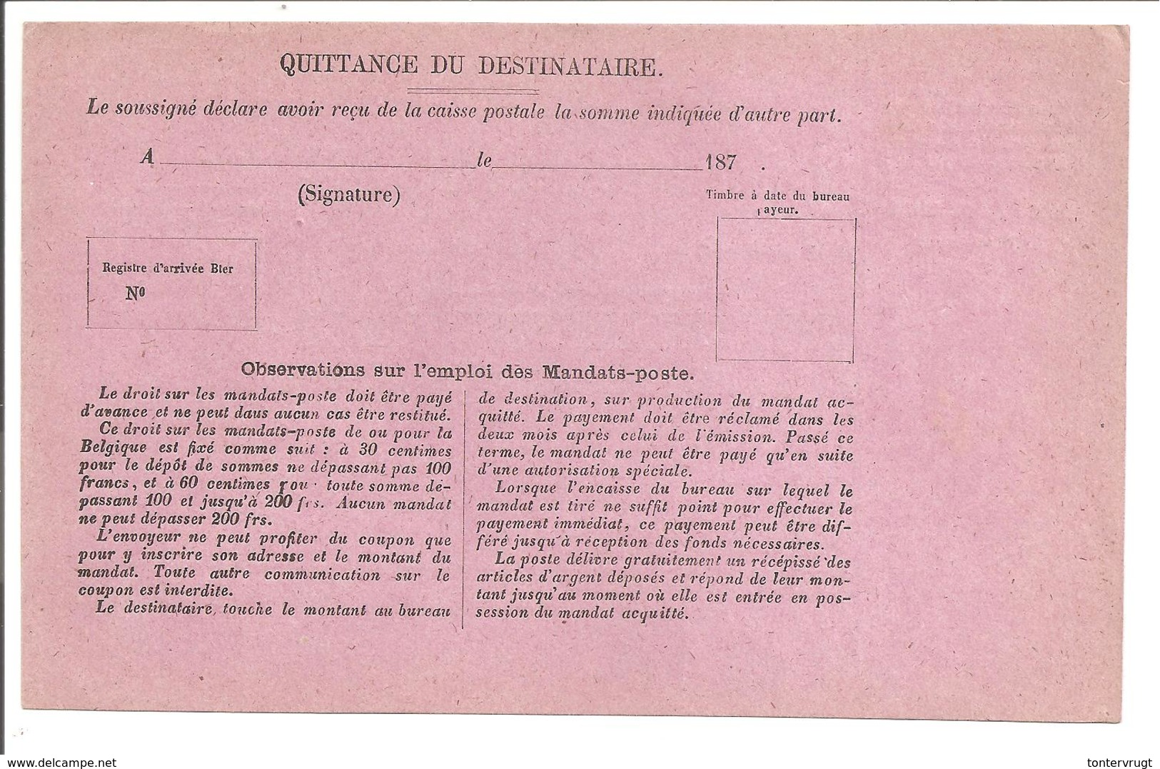 MANDAT-POSTE INTERNATIONAL187 . R. - Entiers Postaux