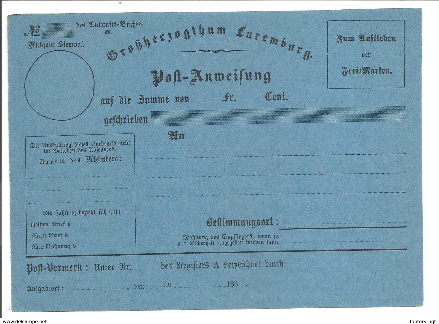 MANDAT-POSTE INTERNATIONAL186 . Bleu - Ganzsachen