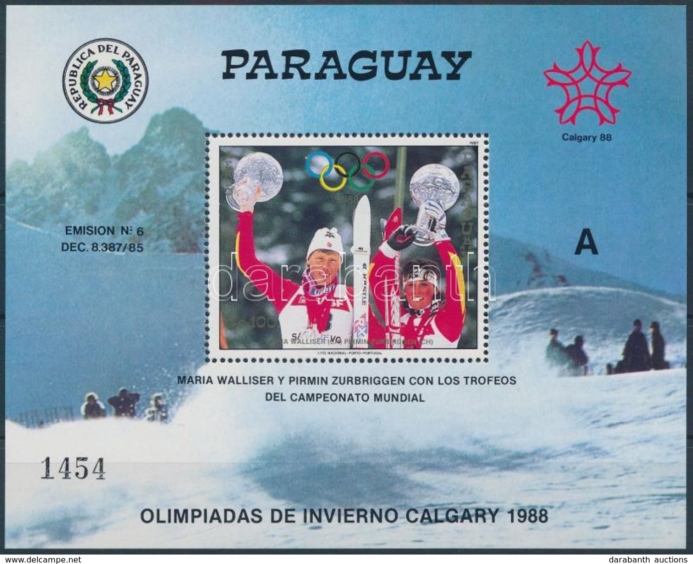 ** 1987 Téli Olimpia, Calgary Blokk,
Winter Olympics, Calgary Block
Mi 446 - Otros & Sin Clasificación