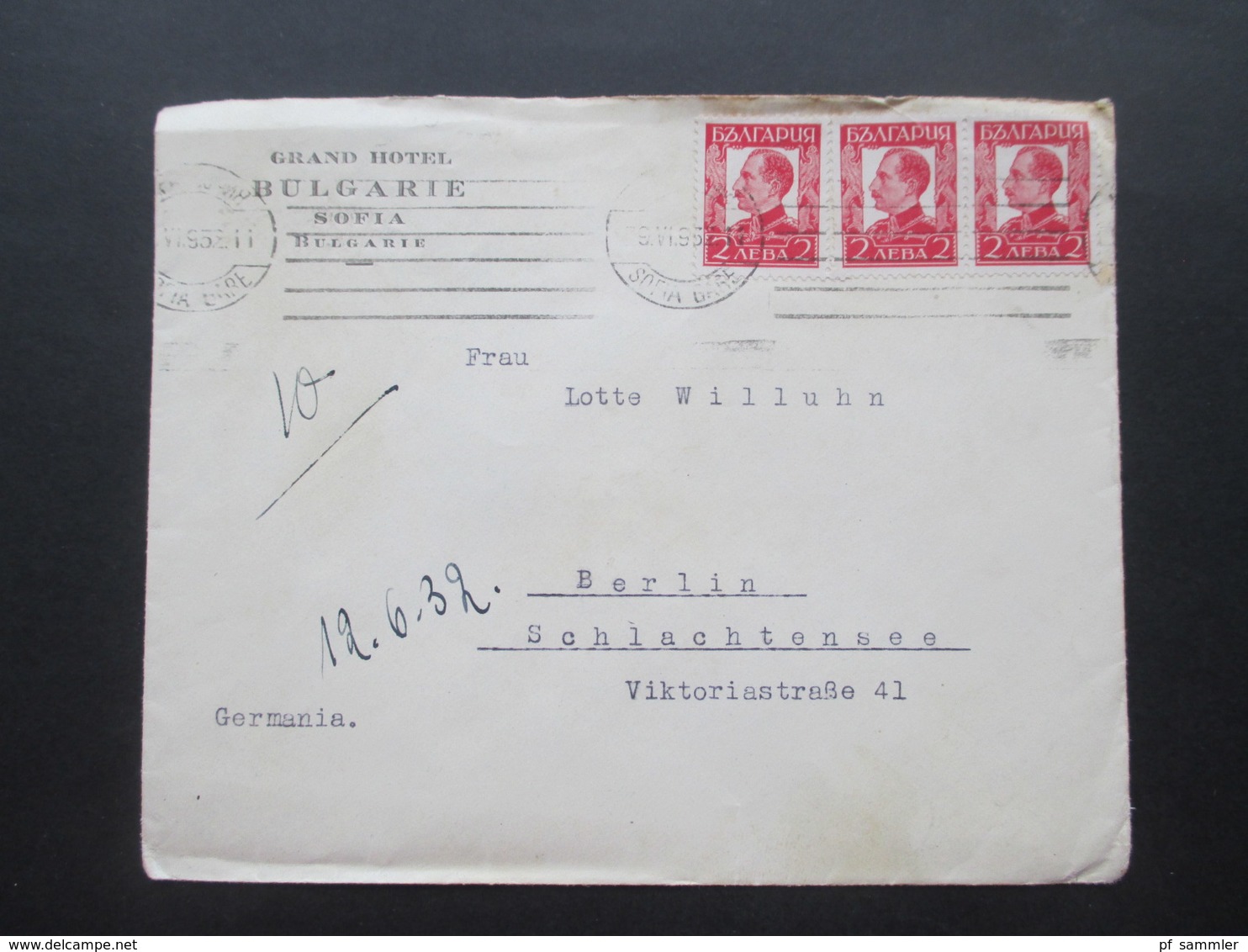 Bulgarien 1932 Zar Boris Nr. 227 MeF (3) Sofia Gare - Berlin Umschlag Grand Hotel Bulgarie Sofia - Storia Postale