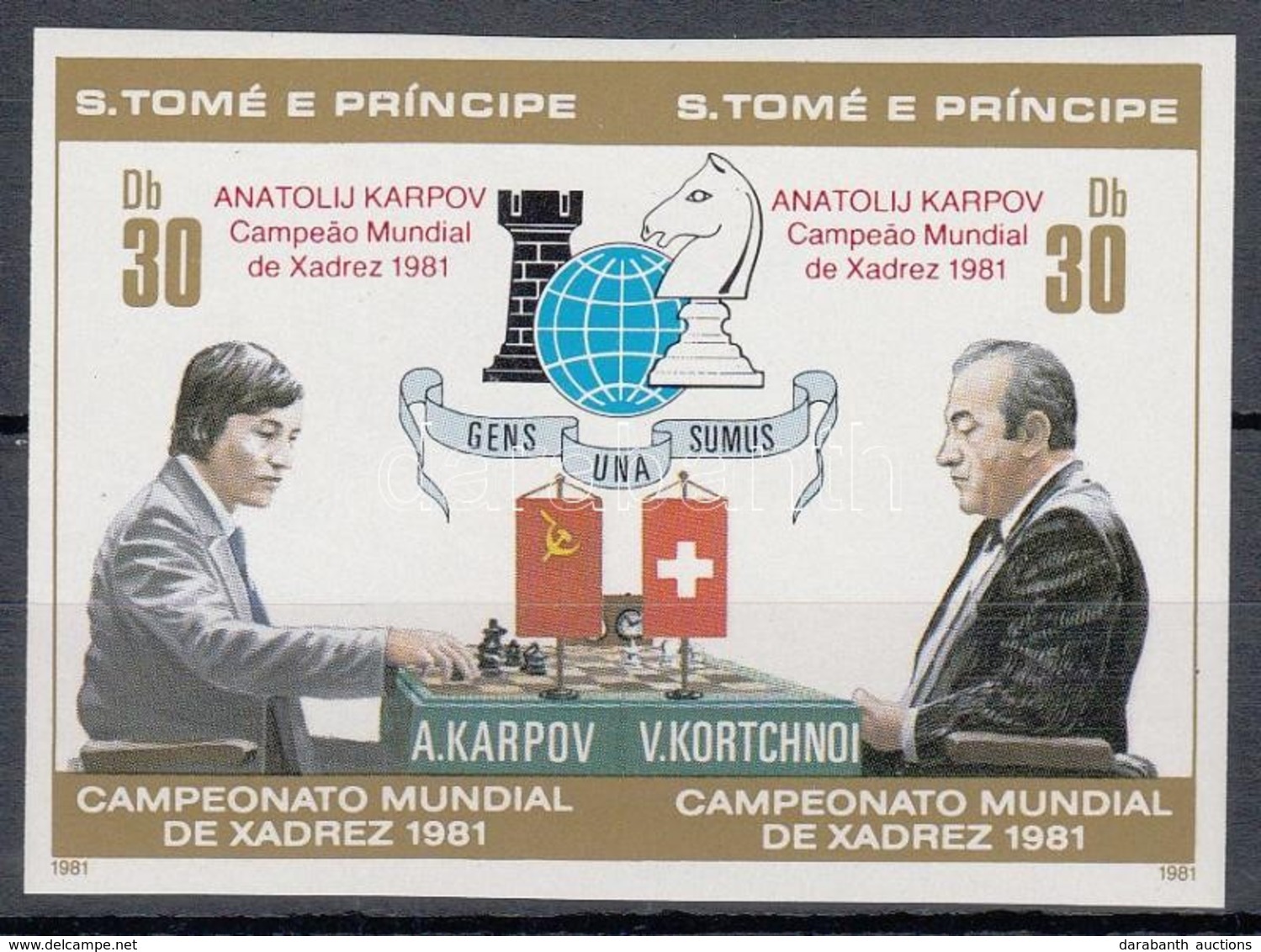 ** 1981 A Meráni Sakkvilágbajnokság Győztese Vágott Sor Felülnyomással Mi 712 B-713 B - Otros & Sin Clasificación