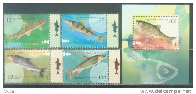 MK 2007-421-4 FISH, MACEDONIA, 4v + S/S, MNH - Pesci