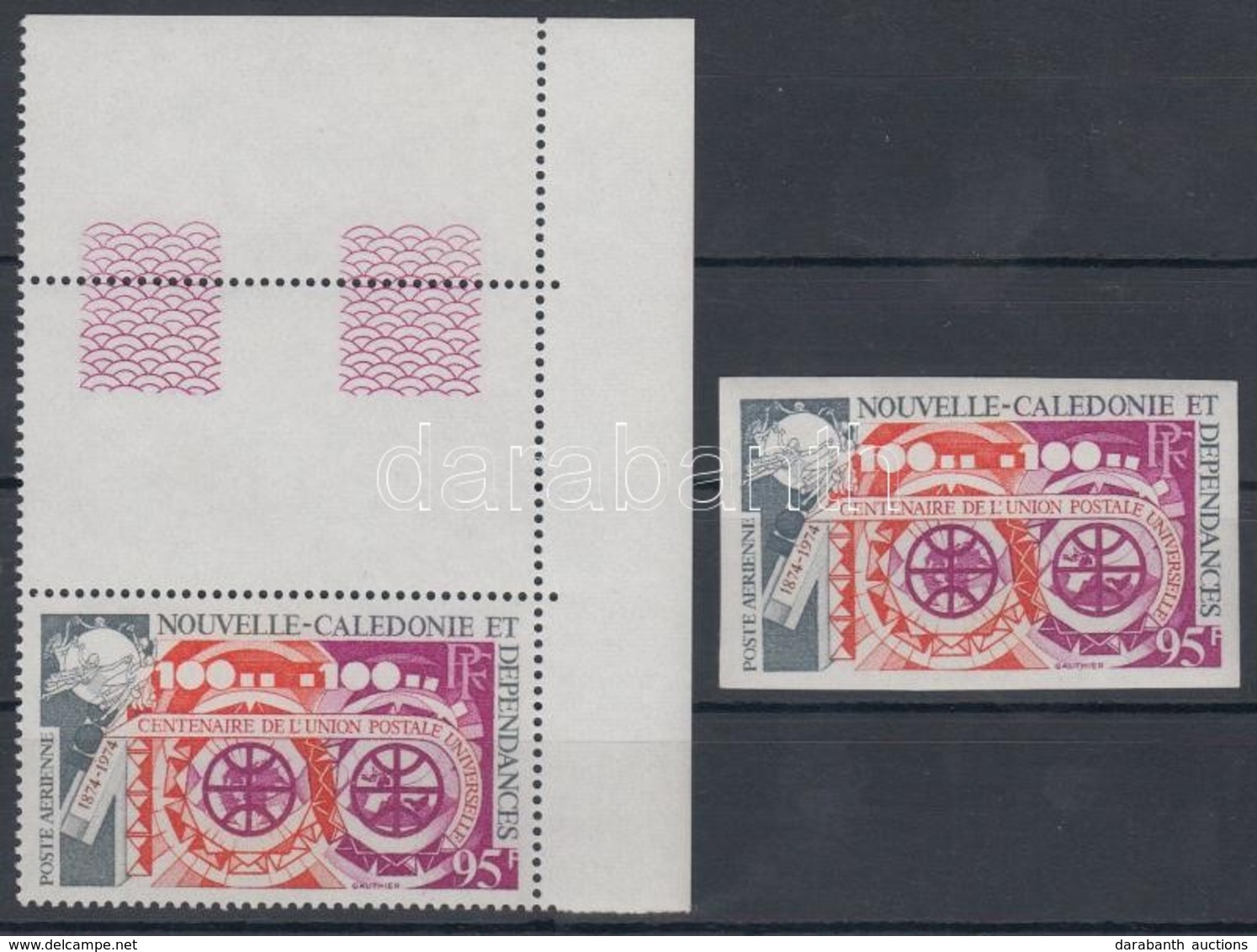 ** 1974 100 éves Az UPU Mi 556 Fogazott és Vágott Bélyeg / Perforated + Imperforate - Otros & Sin Clasificación