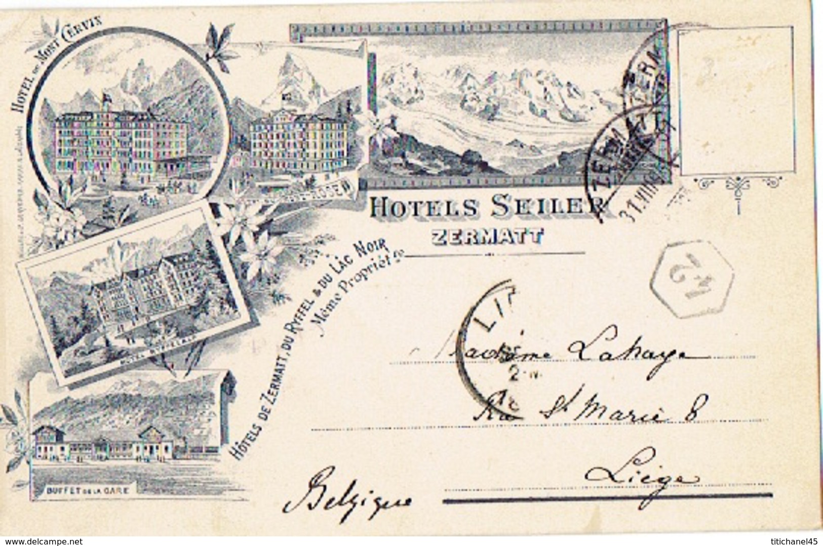 1895 ZERMATT - HOTELS SEILER : Hôtel Du MONT CERVIN, Hôtel RYFFELLALP, Hôtel Du MONT-ROSE, Buffet De La Gare - Lithograp - Zermatt