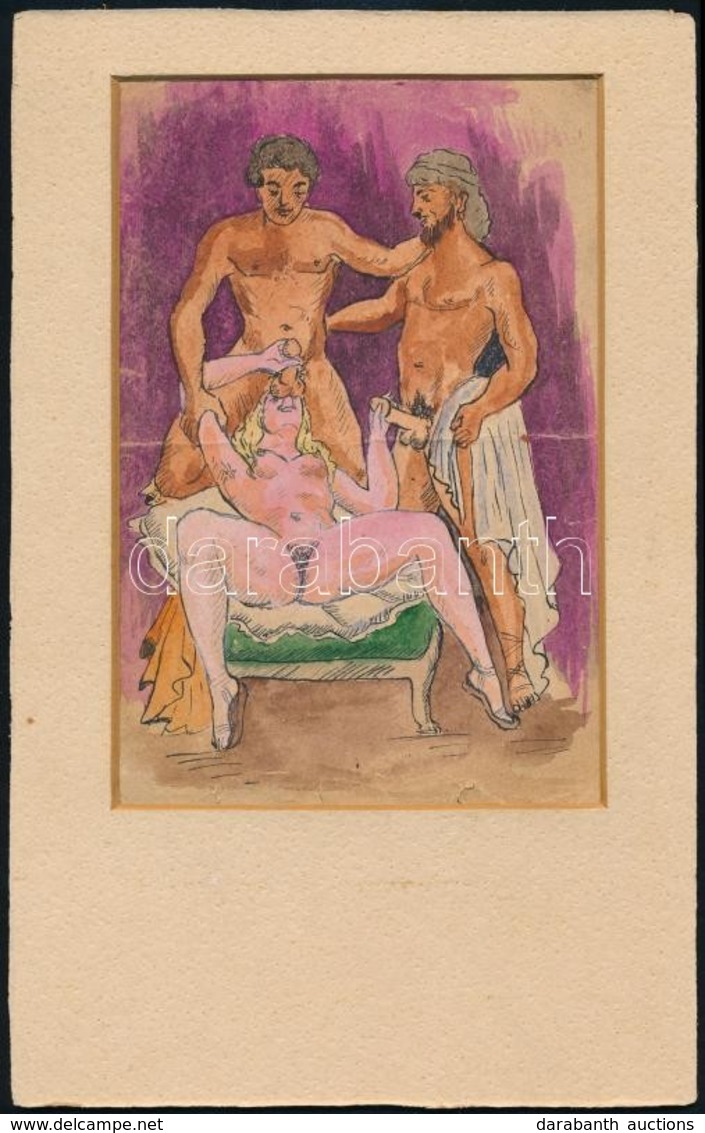Jelzés Nélkül: Pornográf Jelenet. Akvarell, Papír, 15×10 Cm - Otros & Sin Clasificación