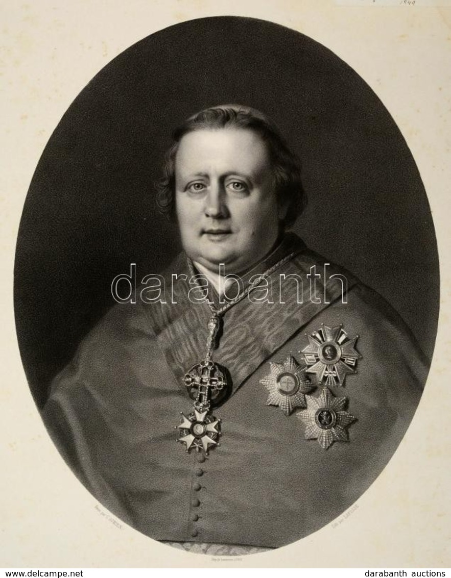 1854 Raffaele Cardinal Fornari (1787-1854) Olasz Bíboros Nagyméretű Kőnyomatos Portréja. Lafosse Kőrajz. / 1854 Cardinal - Other & Unclassified