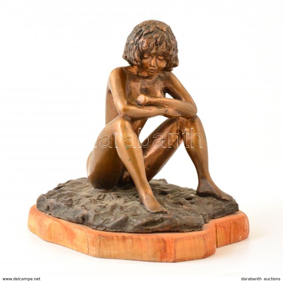 Papp Zsuzsa (1952-): Gyémánt. Bronz, Jelzett, Fa Talapzaton, M: 15 Cm, 17×12 Cm - Otros & Sin Clasificación