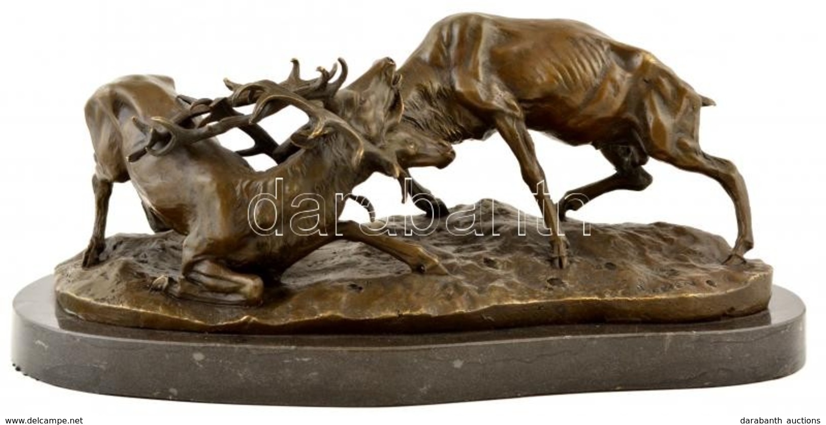 Cca 1930 P. J. Mene Után: Viaskodó Szarvasok. Bronz,  Márvány Talpazattal, M:14 Cm, 37×16 Cm - Otros & Sin Clasificación