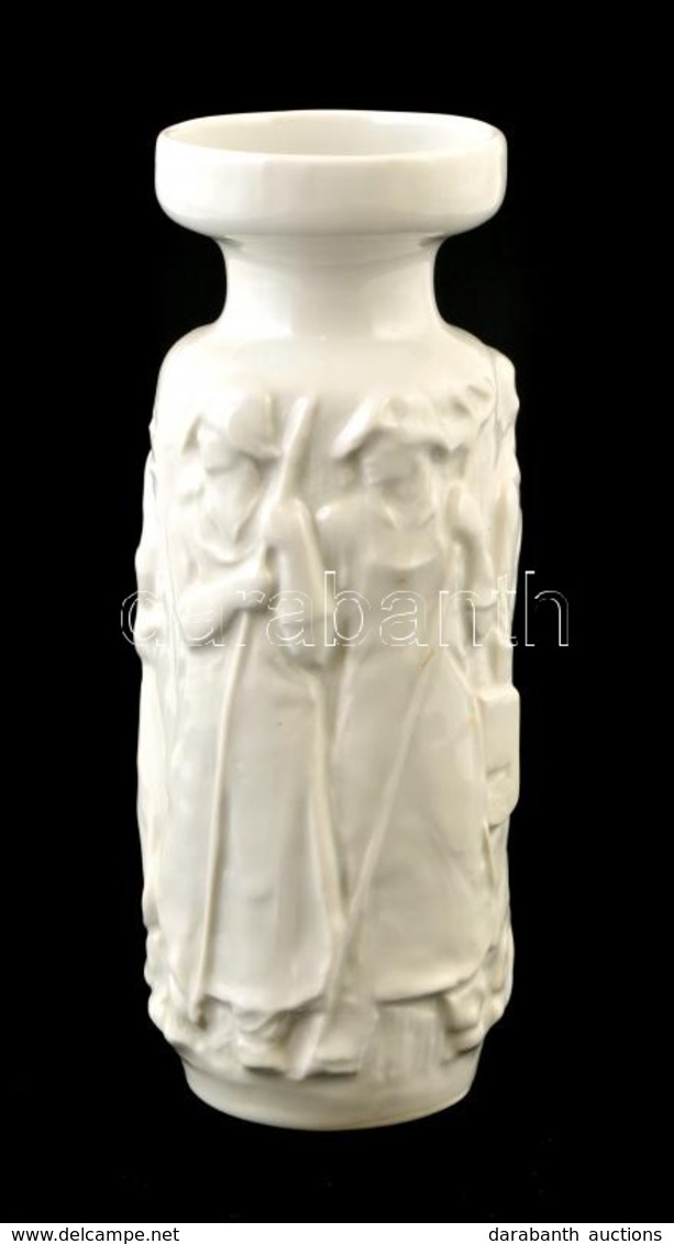 Zsolnay Fehér Mázas Porcelán Váza, Jelzett, Hibátlan, M: 20 Cm - Otros & Sin Clasificación