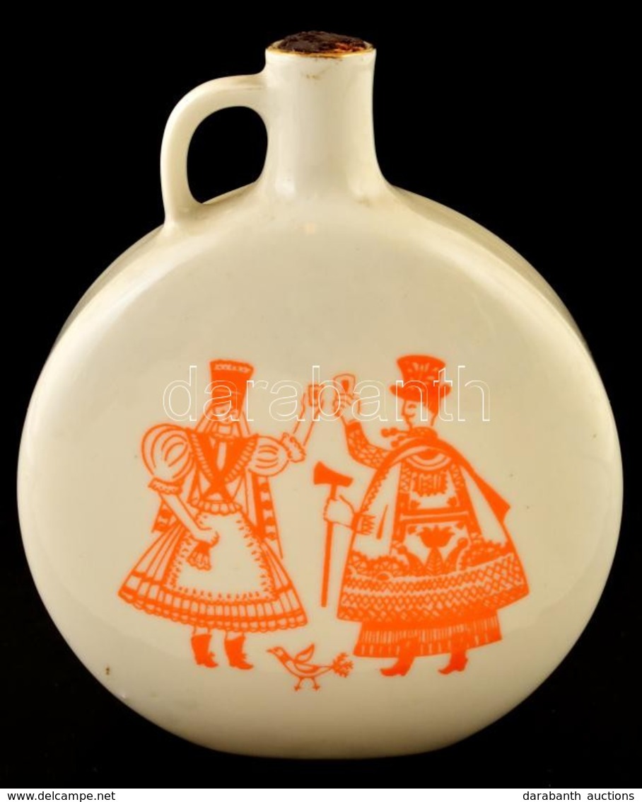 Hollóházi Porcelán Kulacs, Matricás, Jelzett, Kopásnyomokkal, M: 11,5 Cm - Otros & Sin Clasificación