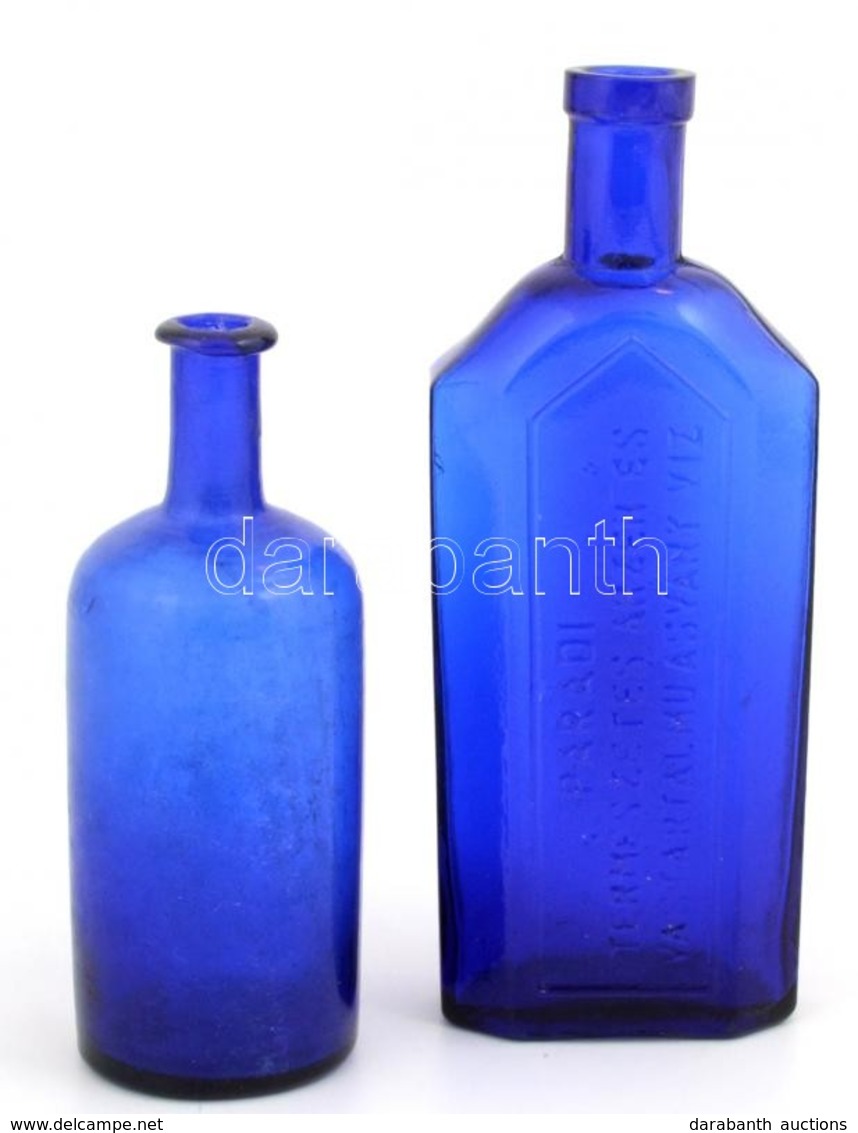2 Db  Kék üveg: Parád ásványvíz 25 Cm, Jelzetlen: 15 Cm - Vidrio & Cristal