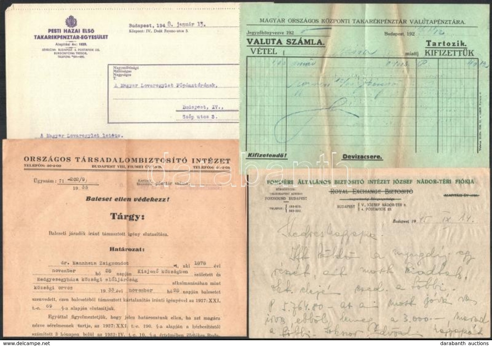 Cca 1910-1940 7 Db Bankkal, Biztosítással Kapcsolatos Okmány. - Sin Clasificación