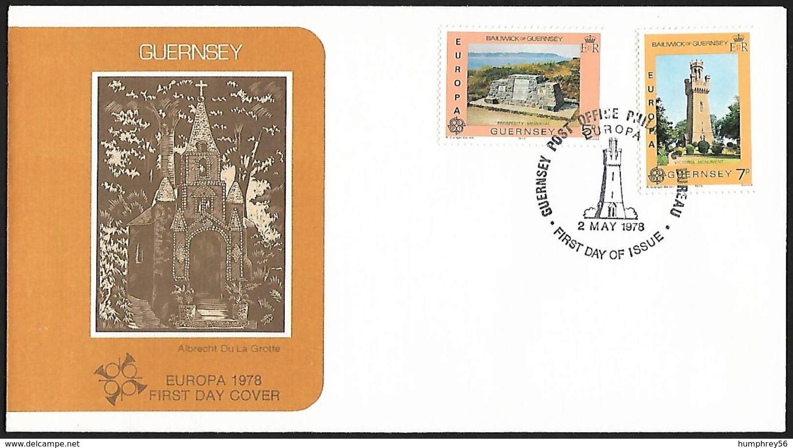 1978 - GUERNSEY - FDC Monuments + SG 165/166 [Europe] + GUERNSEY POST OFFICE - Guernesey