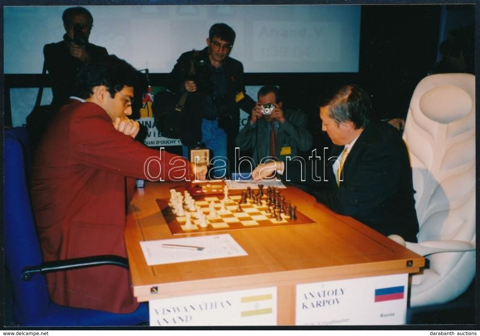 Anand és Karpov Sakk Világbajnokok Küzdelme Eredeti Fotón 14x9 Cm - Otros & Sin Clasificación