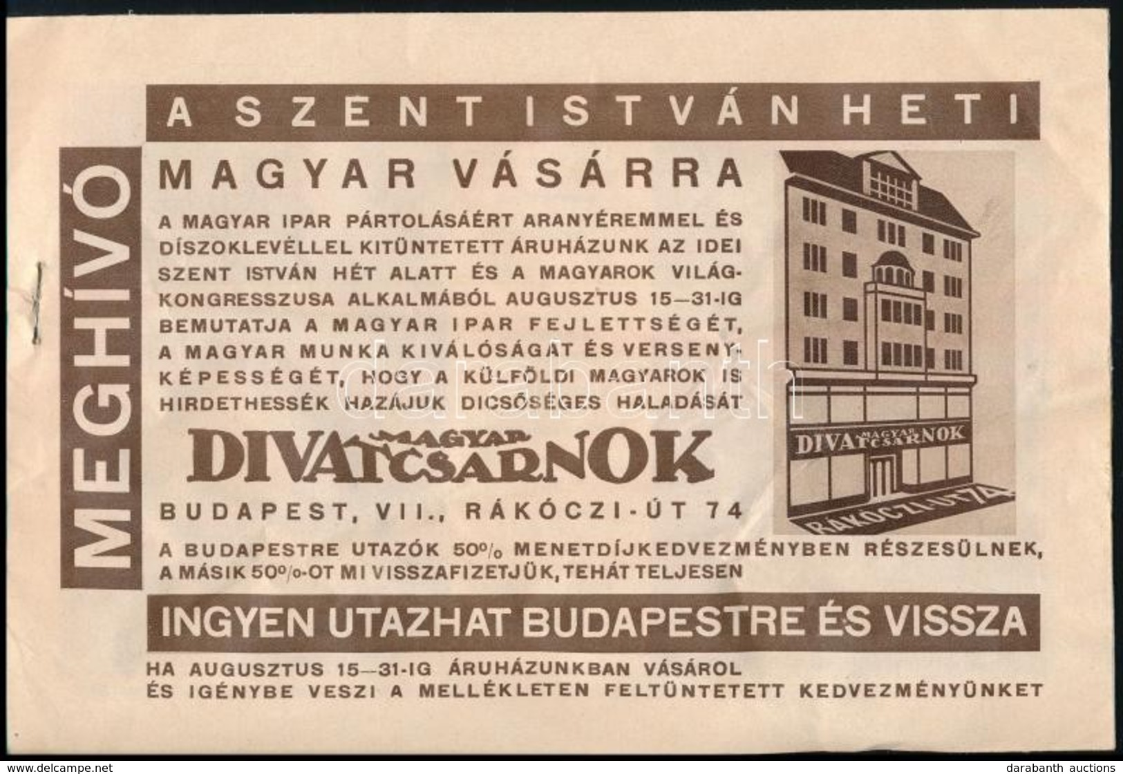 1929 Magyar Divatcsarnok Boríték és Szent István Heti Reklám Prospektus, Benne Az áruházbelső Fekete-fehér Fotóival, 4 S - Publicidad