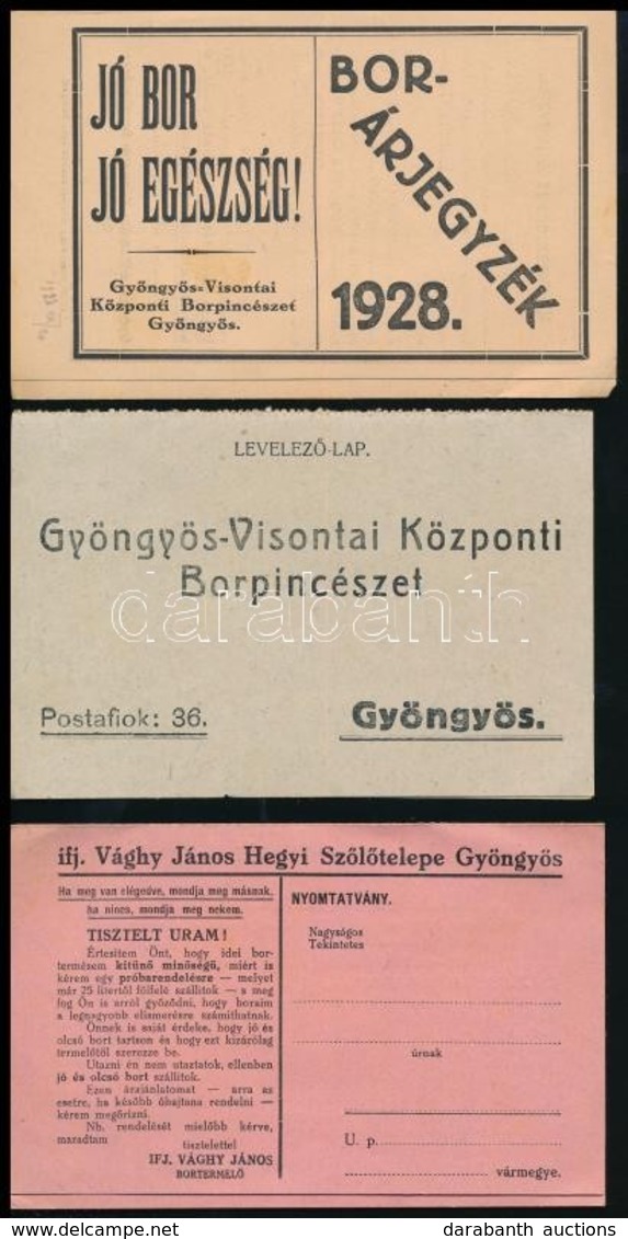 Cca 1928 Gyöngyös-Visontai Központi Borpincészet 2 Db Nyomtatványa Az Egyik Oldalon árjegyzékekkel, A Másikon Megrendelő - Publicidad