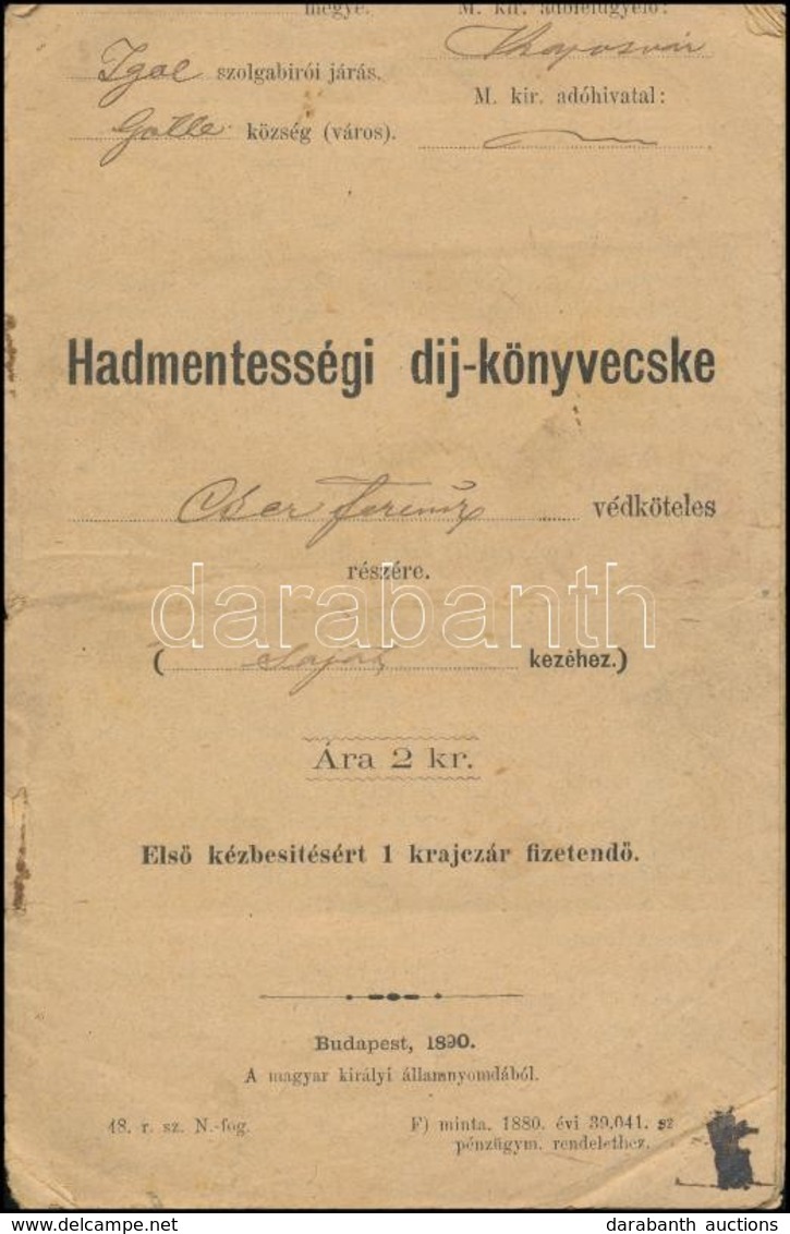 1890 Hadmentességi Díj-könyvecske - Otros & Sin Clasificación