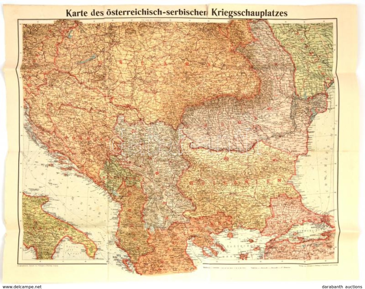 Cca 1914-1918 Karte Des österrichisch-serbischen Kriegsschauplatzes, 1: 200.000,  Bielefeld-Leipzig, Velhagen&Klasing, H - Otros & Sin Clasificación