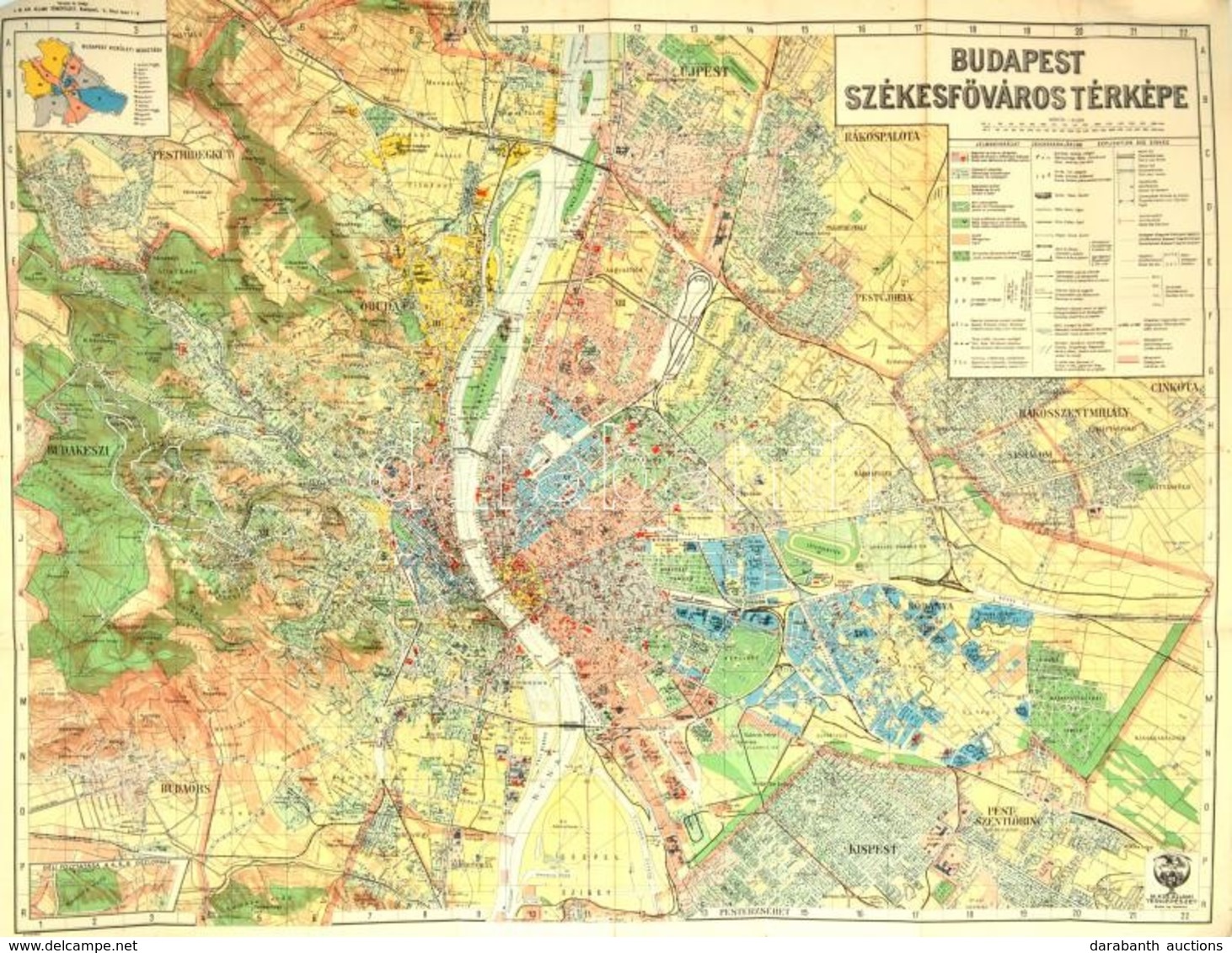 Cca 1931 Budapest Székesfőváros Térképe, 1:25.000, M. Kir. Állami Térképészeti Intézet, Hajtásnyomokkal, 69×89 Cm - Otros & Sin Clasificación